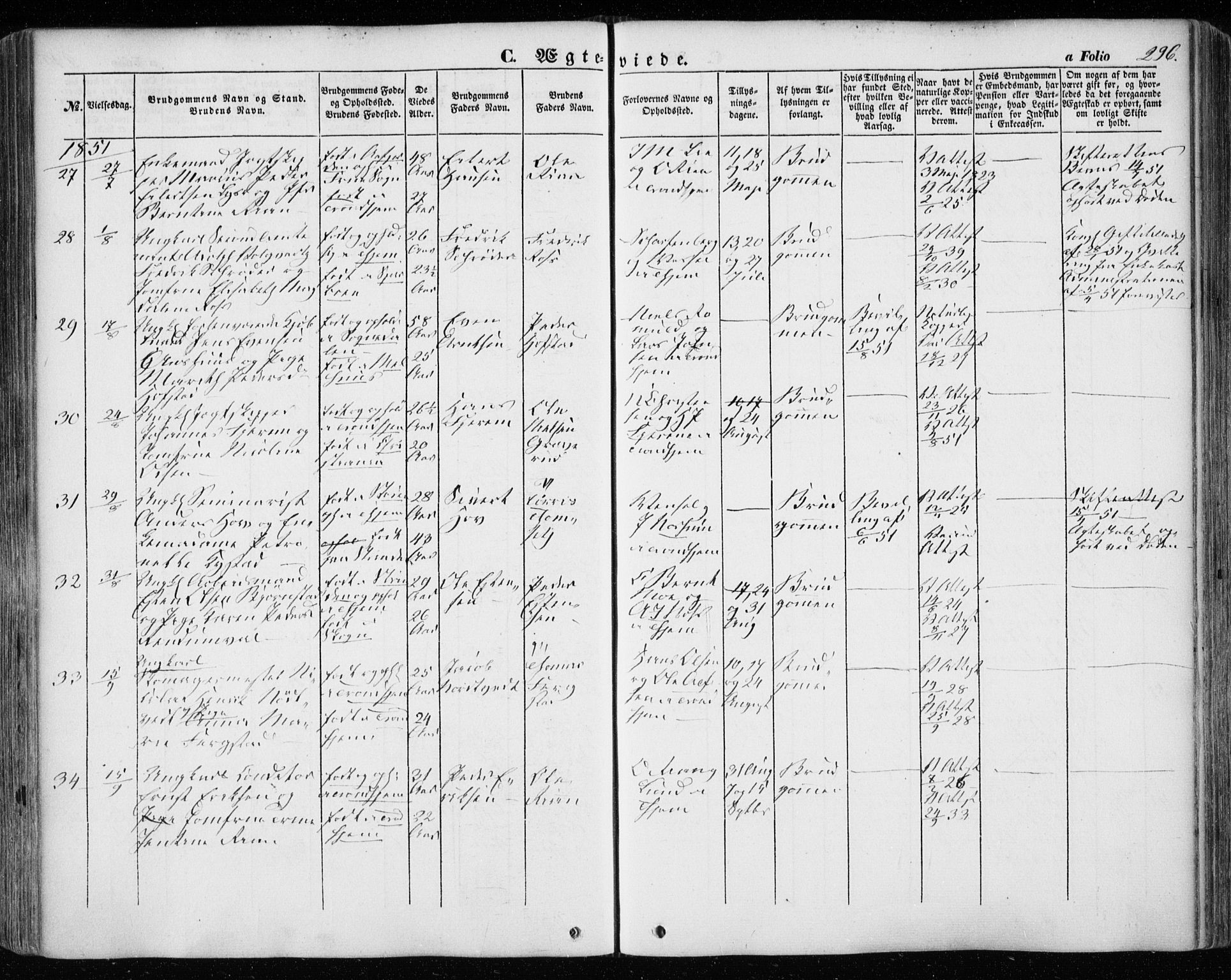 Ministerialprotokoller, klokkerbøker og fødselsregistre - Sør-Trøndelag, SAT/A-1456/601/L0051: Ministerialbok nr. 601A19, 1848-1857, s. 296