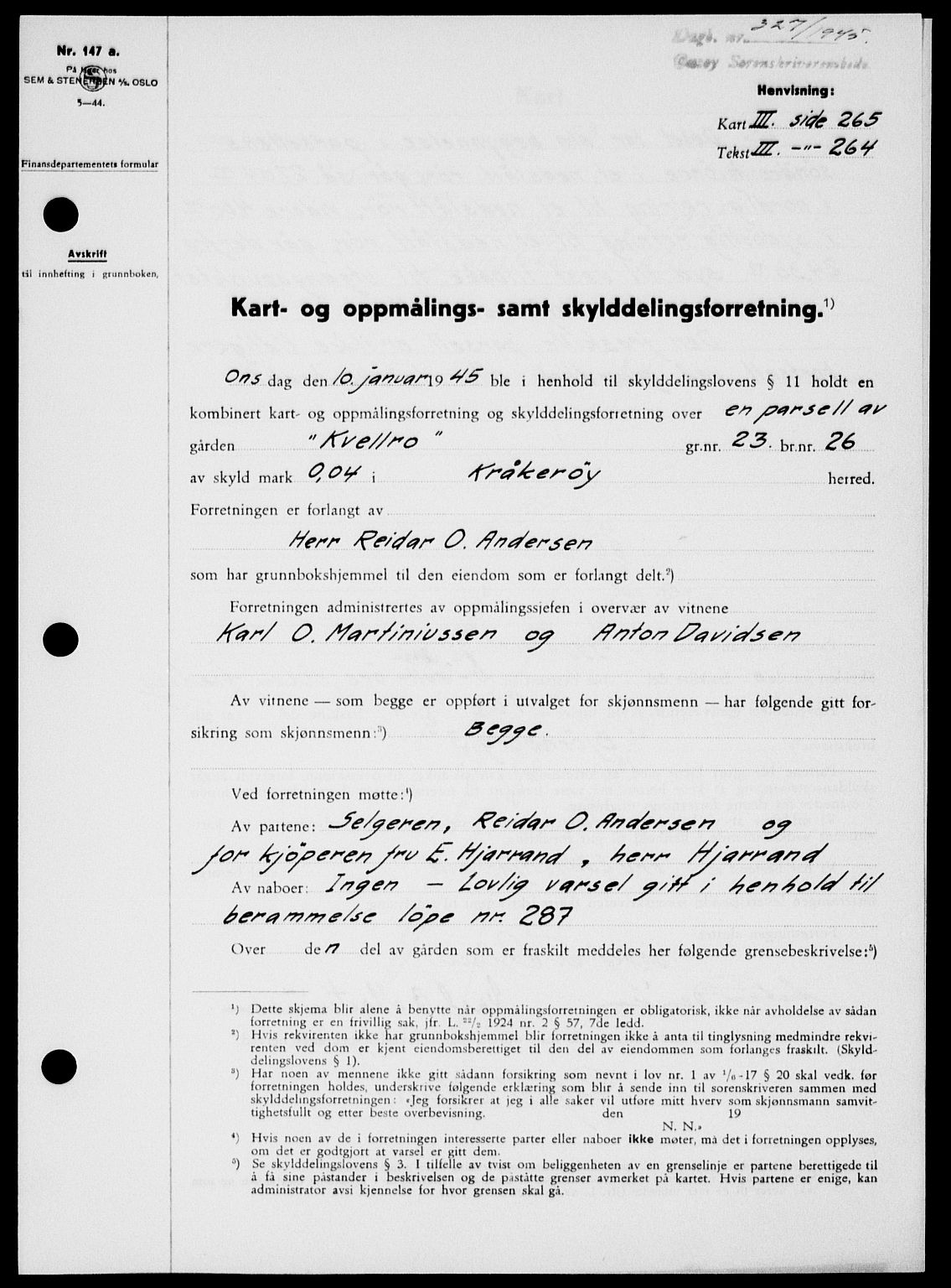 Onsøy sorenskriveri, SAO/A-10474/G/Ga/Gab/L0014: Pantebok nr. II A-14, 1944-1945, Dagboknr: 327/1945