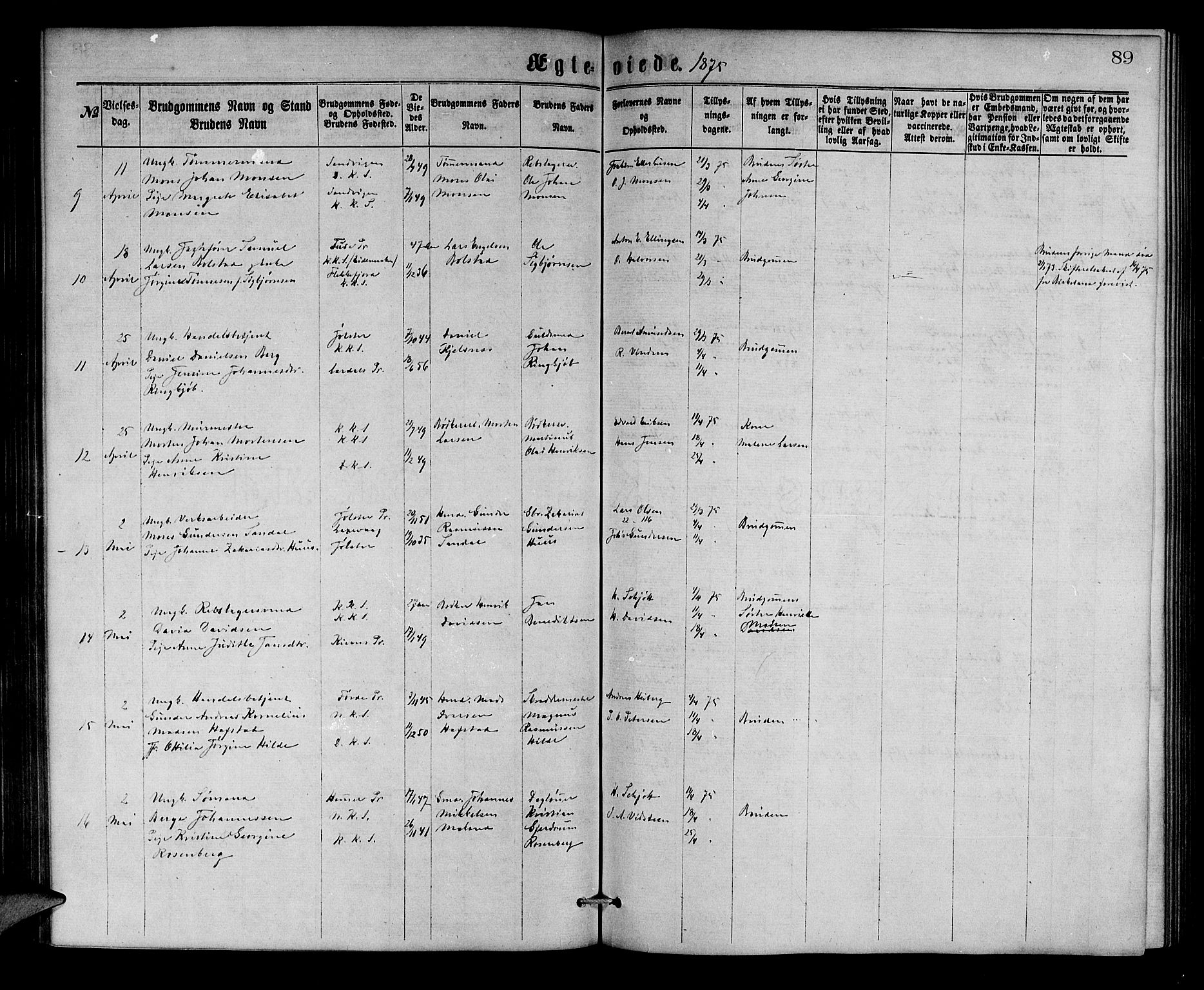 Korskirken sokneprestembete, SAB/A-76101/H/Hab: Klokkerbok nr. D 2, 1867-1886, s. 89