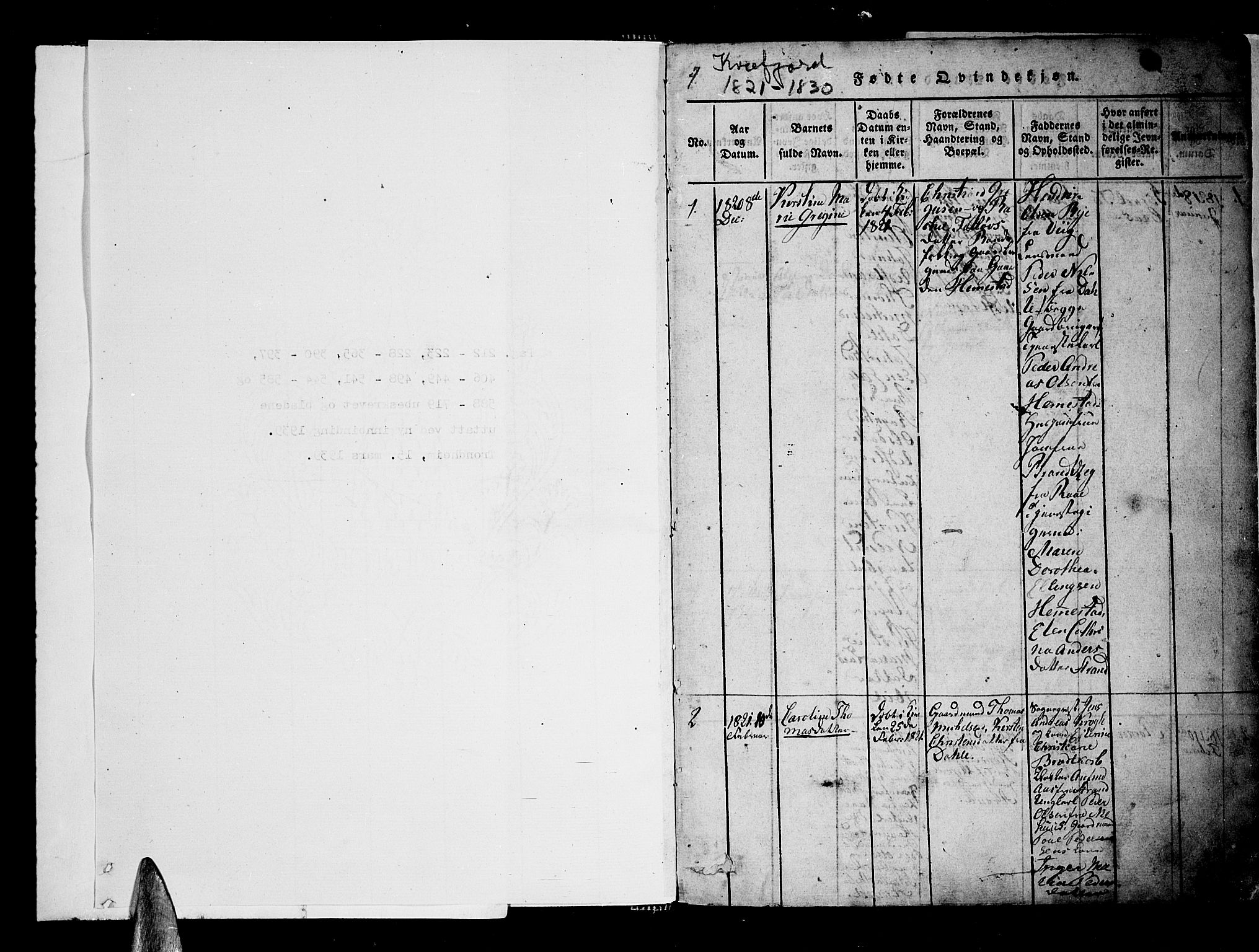 Kvæfjord sokneprestkontor, AV/SATØ-S-1323/G/Ga/Gaa/L0002kirke: Ministerialbok nr. 2, 1821-1830, s. 1