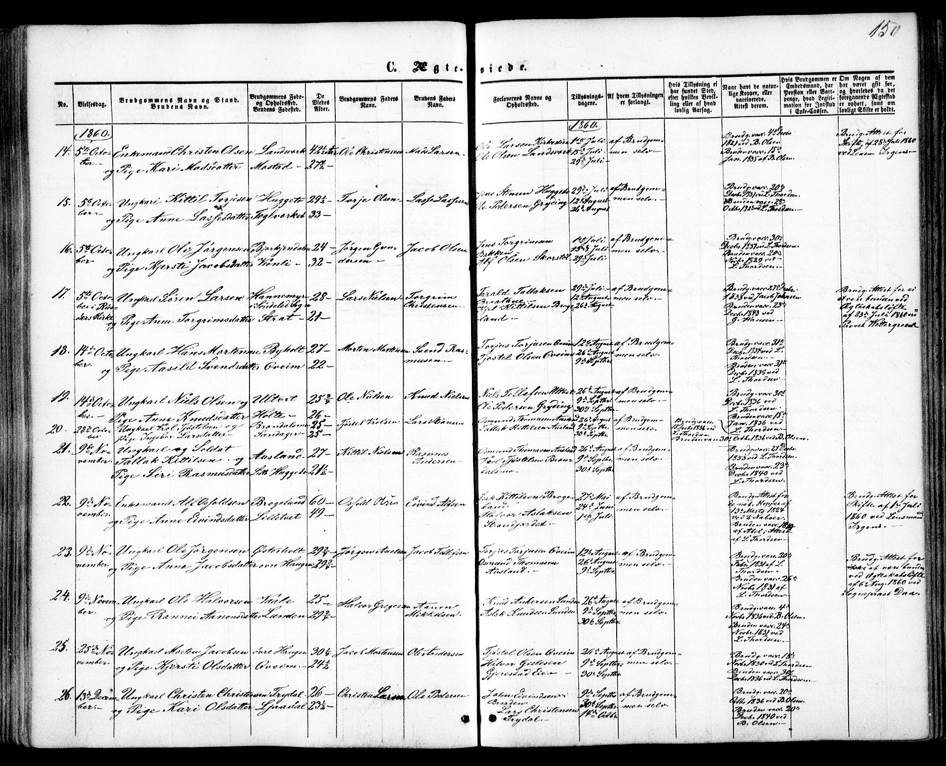 Gjerstad sokneprestkontor, SAK/1111-0014/F/Fa/Faa/L0007: Ministerialbok nr. A 7, 1858-1875, s. 150