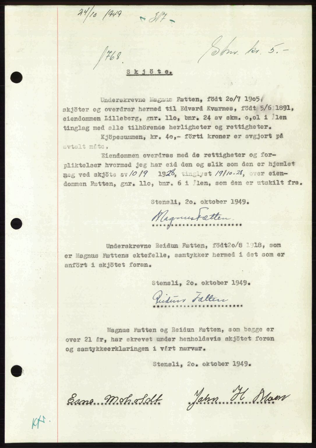 Gauldal sorenskriveri, SAT/A-0014/1/2/2C: Pantebok nr. A8, 1949-1949, Dagboknr: 1768/1949