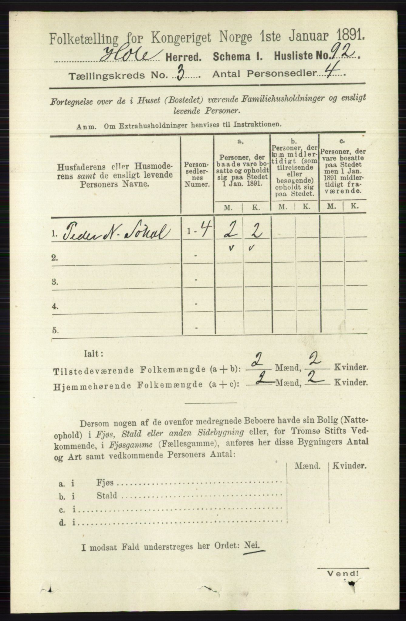 RA, Folketelling 1891 for 0612 Hole herred, 1891, s. 1210