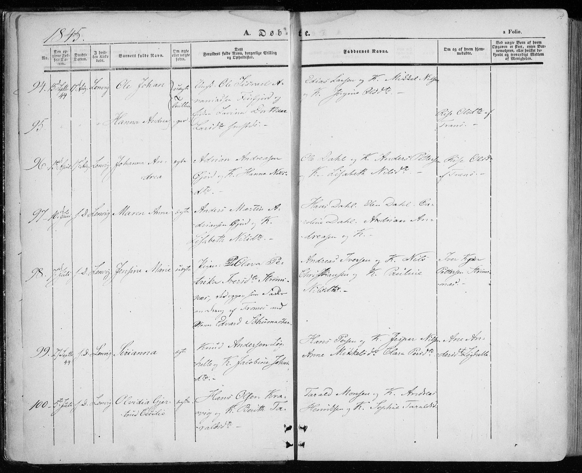 Lenvik sokneprestembete, AV/SATØ-S-1310/H/Ha/Haa/L0006kirke: Ministerialbok nr. 6, 1845-1854, s. 14
