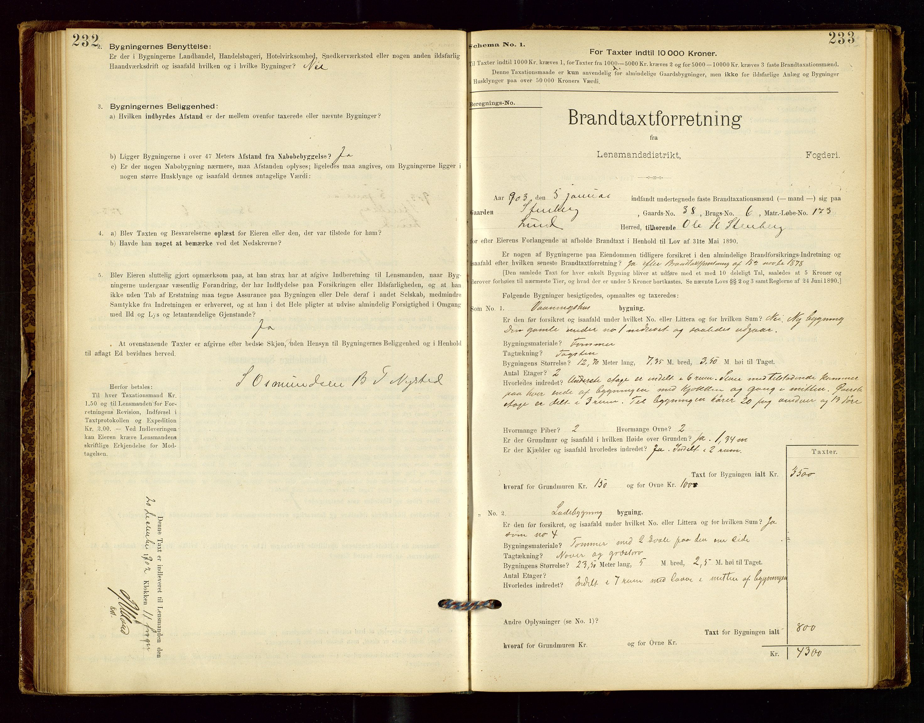 Lund lensmannskontor, AV/SAST-A-100303/Gob/L0001: "Brandtakstprotokol", 1894-1907, s. 232-233