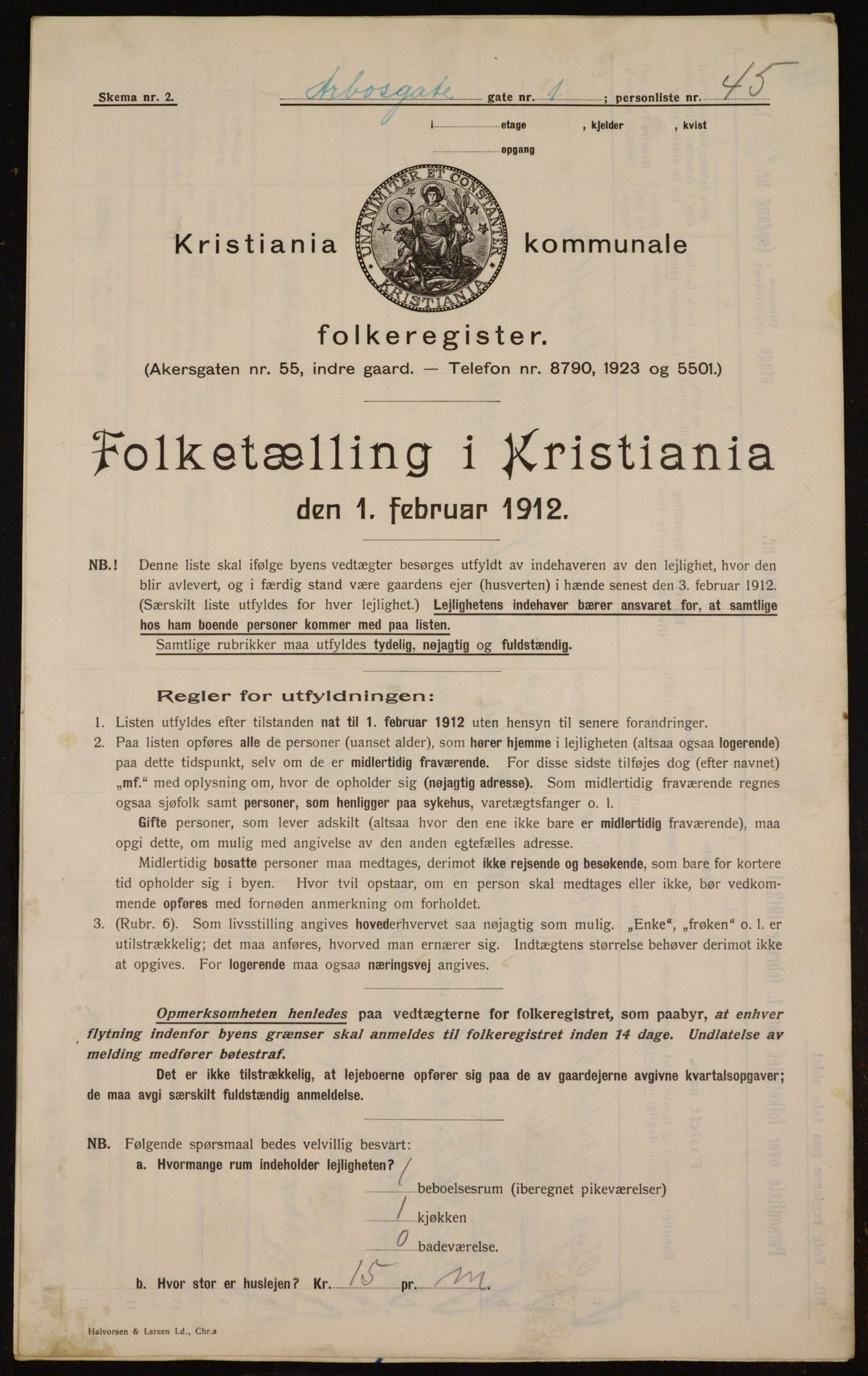 OBA, Kommunal folketelling 1.2.1912 for Kristiania, 1912, s. 1647