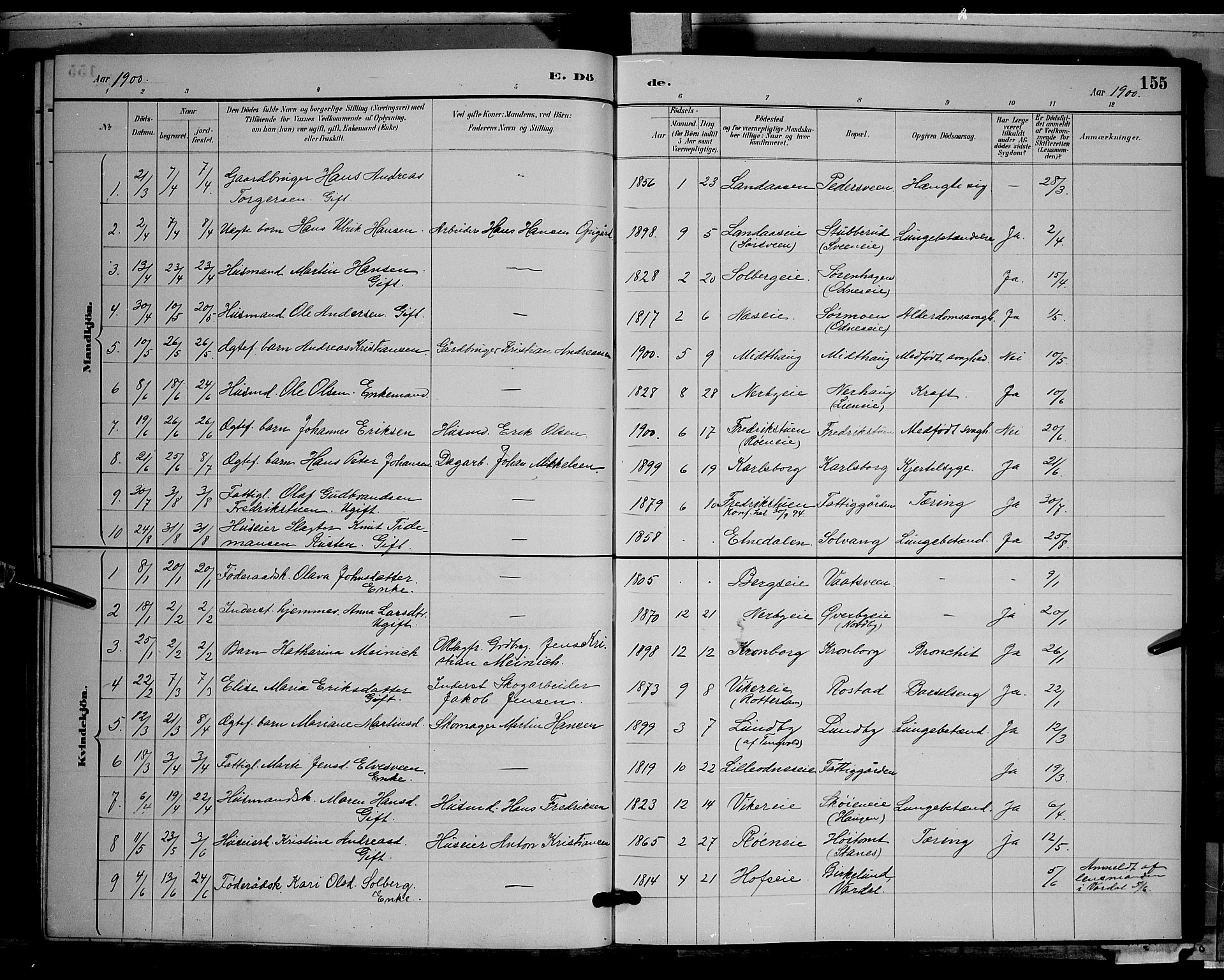 Søndre Land prestekontor, AV/SAH-PREST-122/L/L0003: Klokkerbok nr. 3, 1884-1902, s. 155