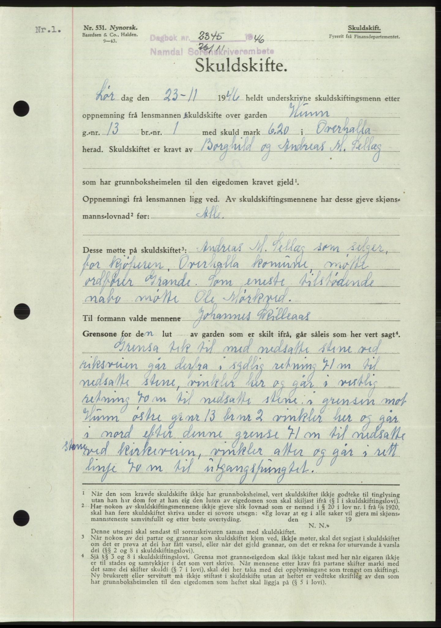 Namdal sorenskriveri, SAT/A-4133/1/2/2C: Pantebok nr. -, 1946-1947, Dagboknr: 2345/1946