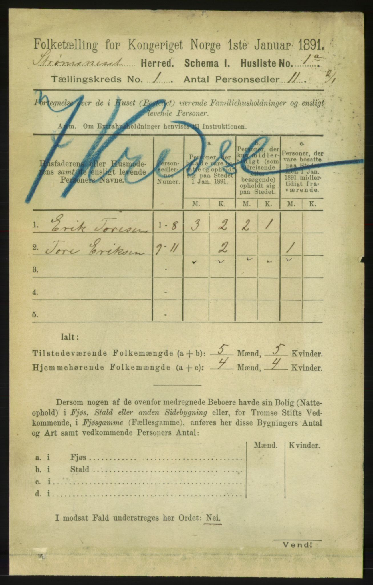 RA, Folketelling 1891 for 1559 Straumsnes herred, 1891, s. 20