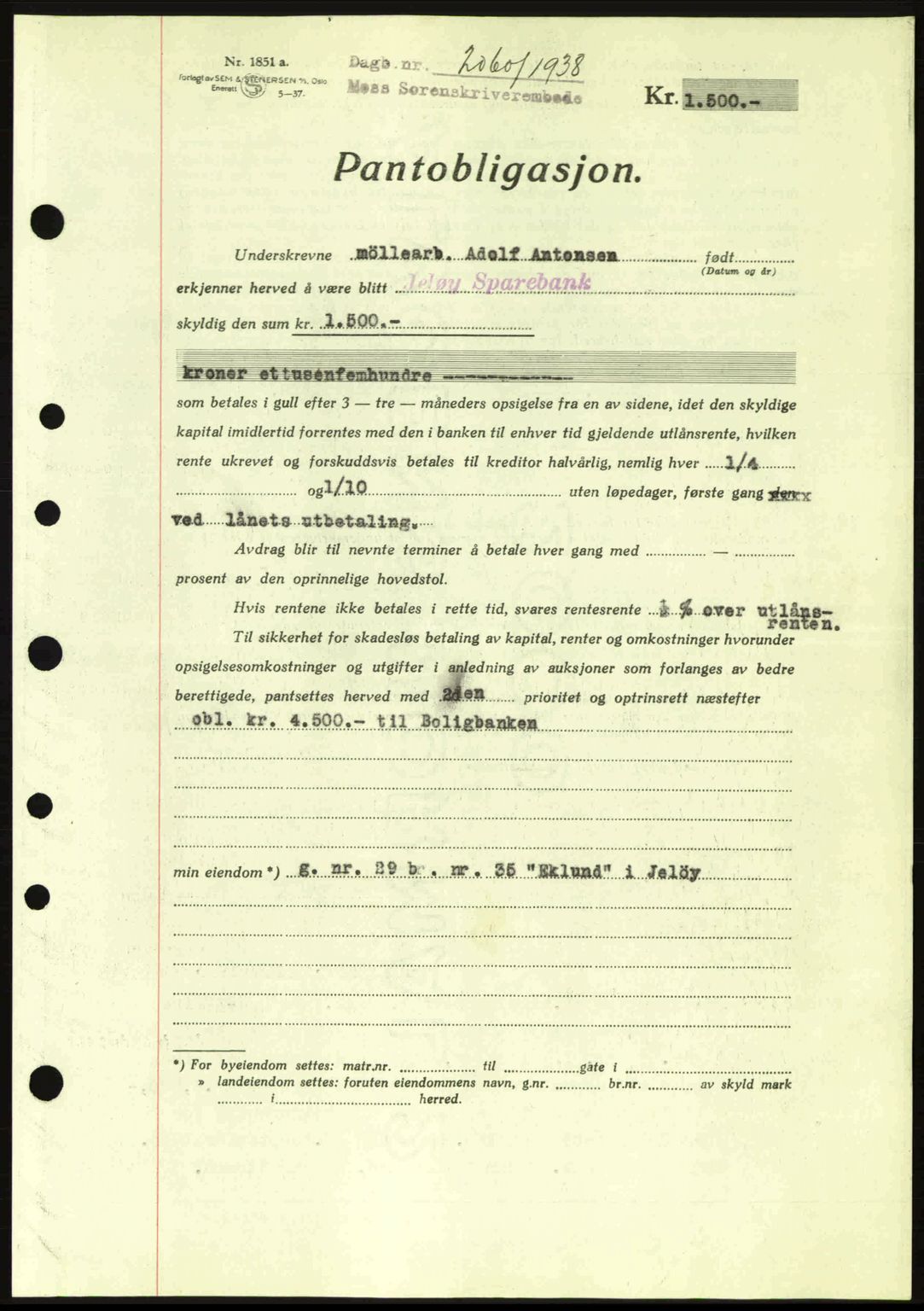 Moss sorenskriveri, SAO/A-10168: Pantebok nr. B6, 1938-1938, Dagboknr: 2060/1938