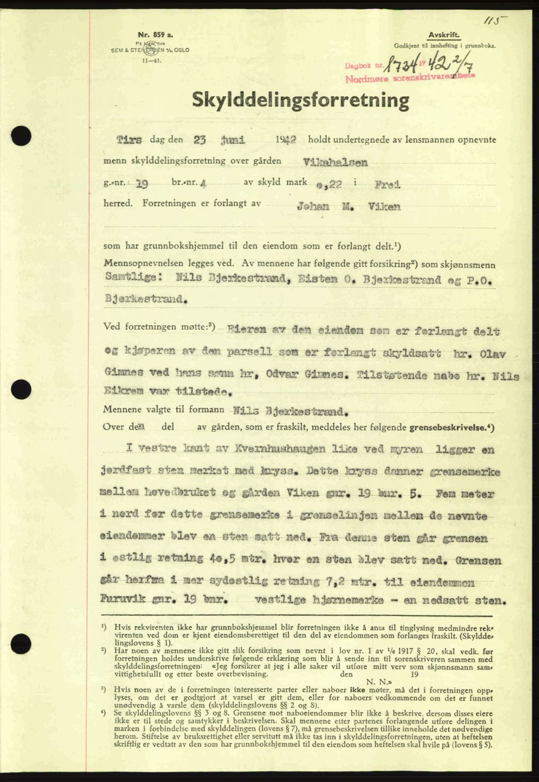 Nordmøre sorenskriveri, SAT/A-4132/1/2/2Ca: Pantebok nr. A93, 1942-1942, Dagboknr: 1734/1942