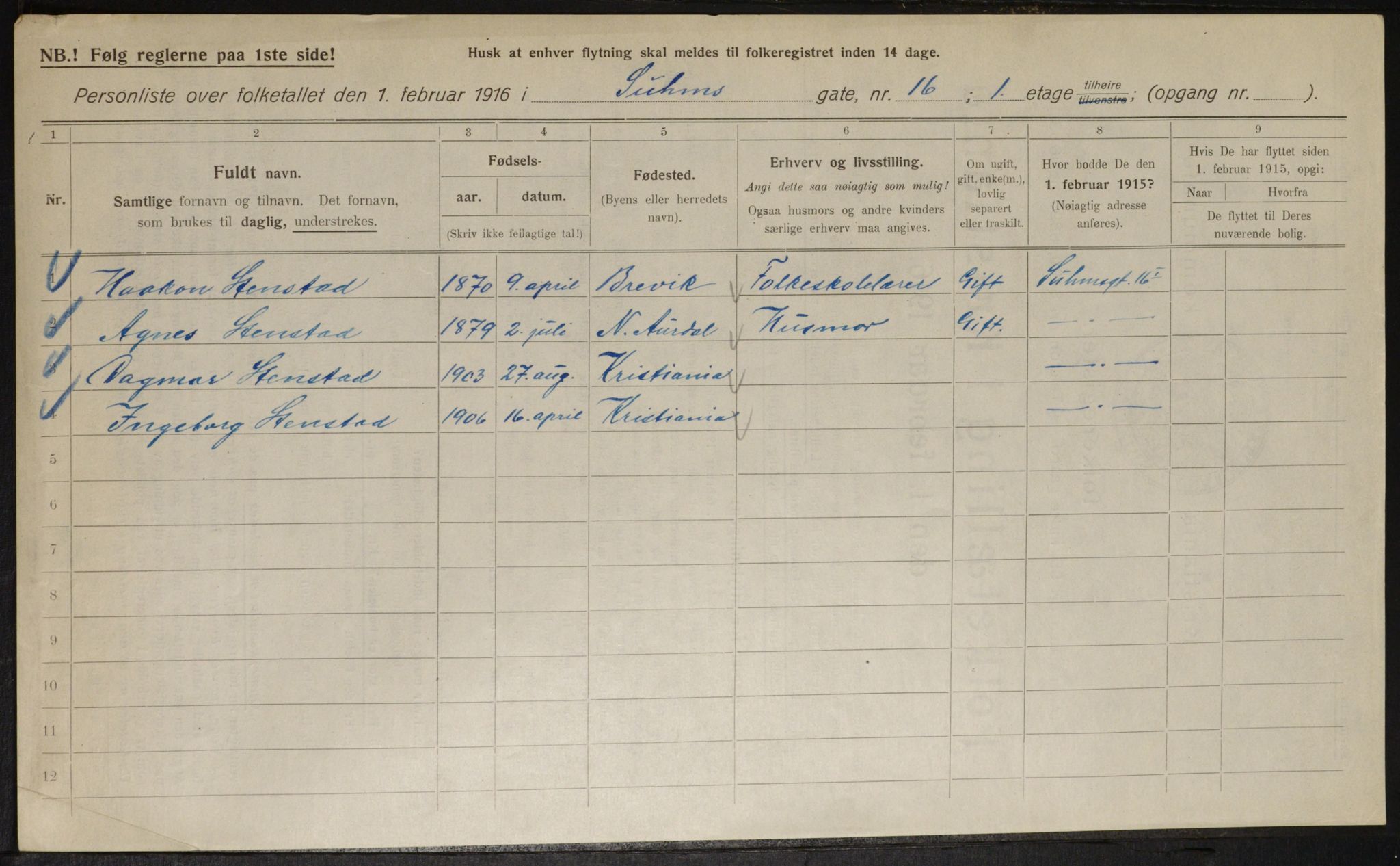 OBA, Kommunal folketelling 1.2.1916 for Kristiania, 1916, s. 107613