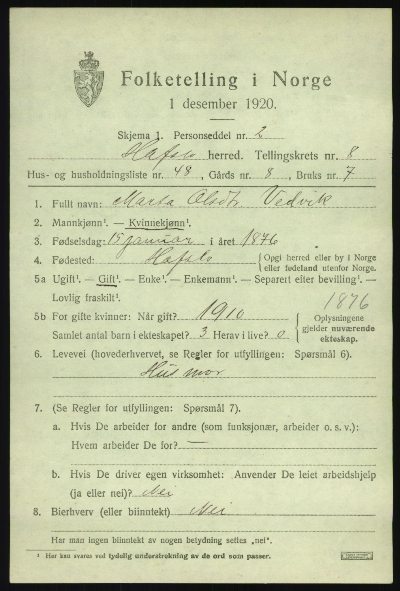 SAB, Folketelling 1920 for 1425 Hafslo herred, 1920, s. 6180