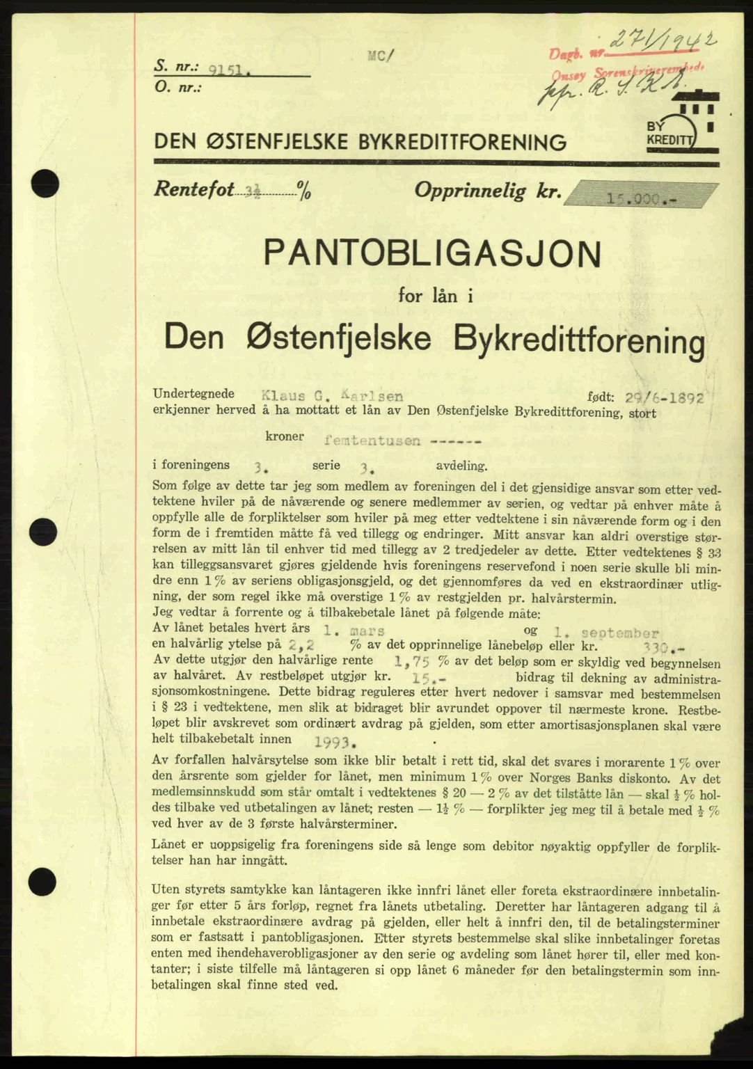 Onsøy sorenskriveri, SAO/A-10474/G/Ga/Gac/L0003: Pantebok nr. B3, 1940-1944, Dagboknr: 271/1942