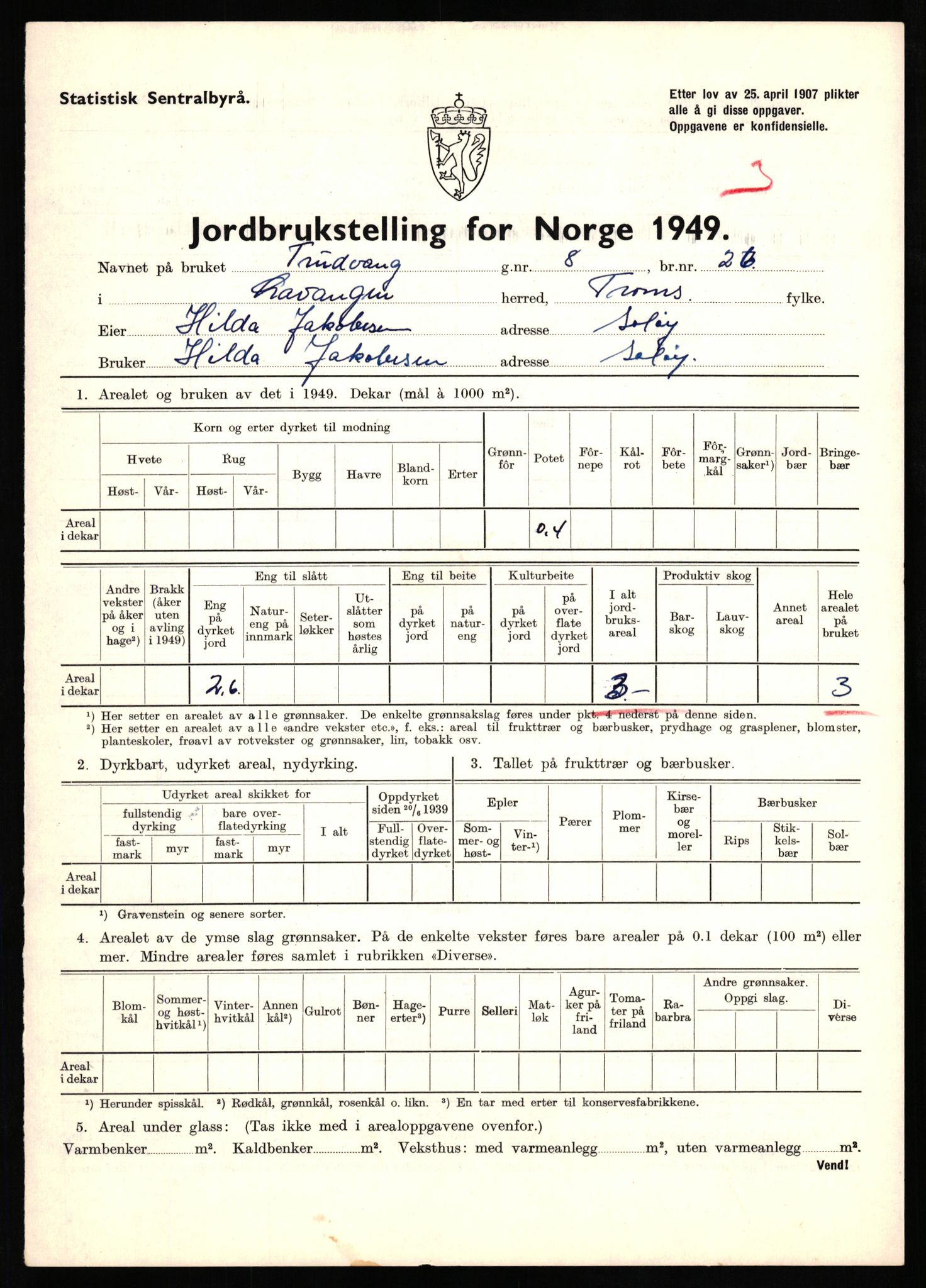 Statistisk sentralbyrå, Næringsøkonomiske emner, Jordbruk, skogbruk, jakt, fiske og fangst, AV/RA-S-2234/G/Gc/L0437: Troms: Gratangen og Lavangen, 1949, s. 32