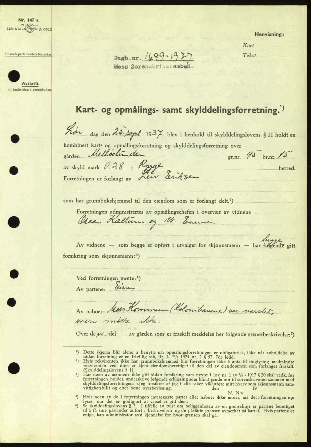 Moss sorenskriveri, SAO/A-10168: Pantebok nr. A3, 1937-1938, Dagboknr: 1699/1937
