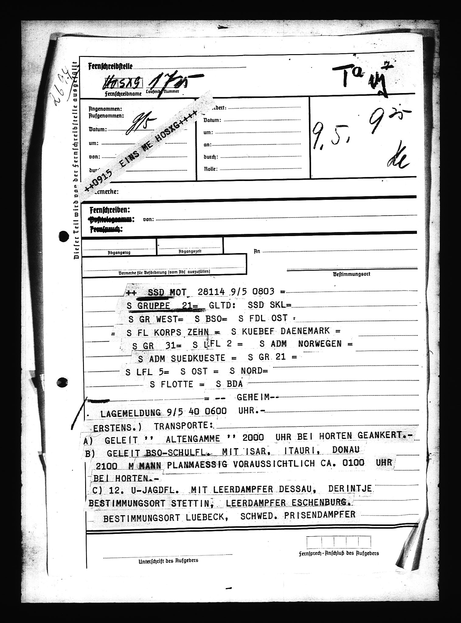 Documents Section, AV/RA-RAFA-2200/V/L0078: Amerikansk mikrofilm "Captured German Documents".
Box No. 717.  FKA jnr. 601/1954., 1940, s. 390