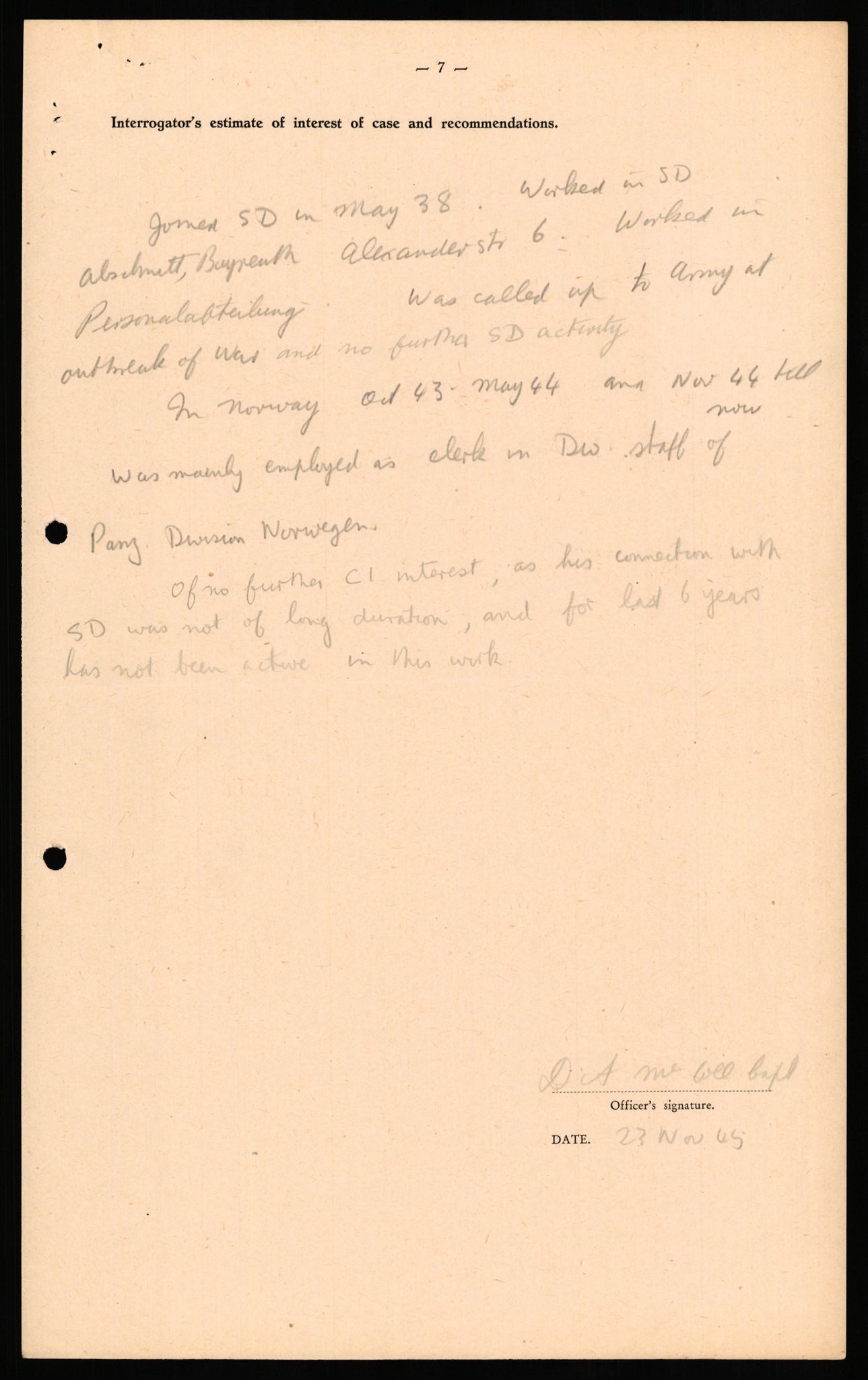 Forsvaret, Forsvarets overkommando II, AV/RA-RAFA-3915/D/Db/L0026: CI Questionaires. Tyske okkupasjonsstyrker i Norge. Tyskere., 1945-1946, s. 347