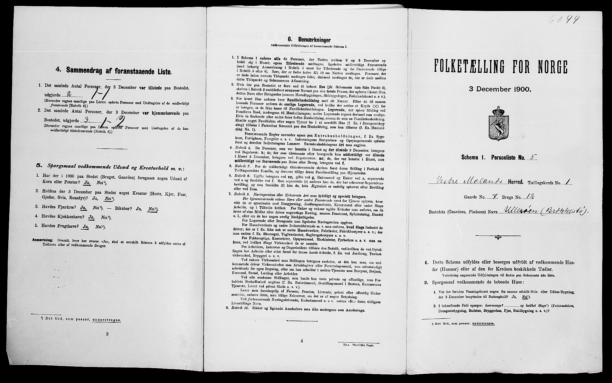 SAK, Folketelling 1900 for 0926 Vestre Moland herred, 1900, s. 89