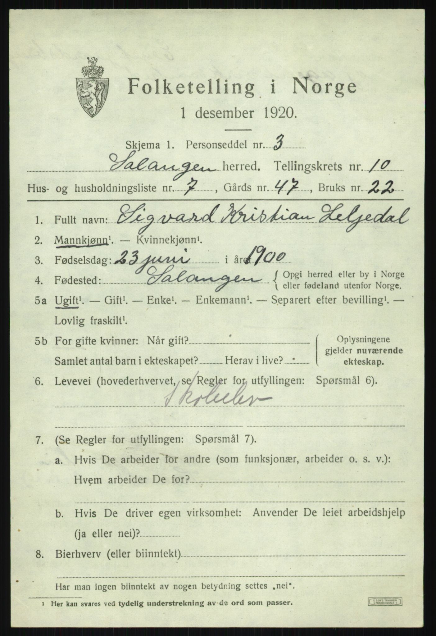 SATØ, Folketelling 1920 for 1921 Salangen herred, 1920, s. 6348