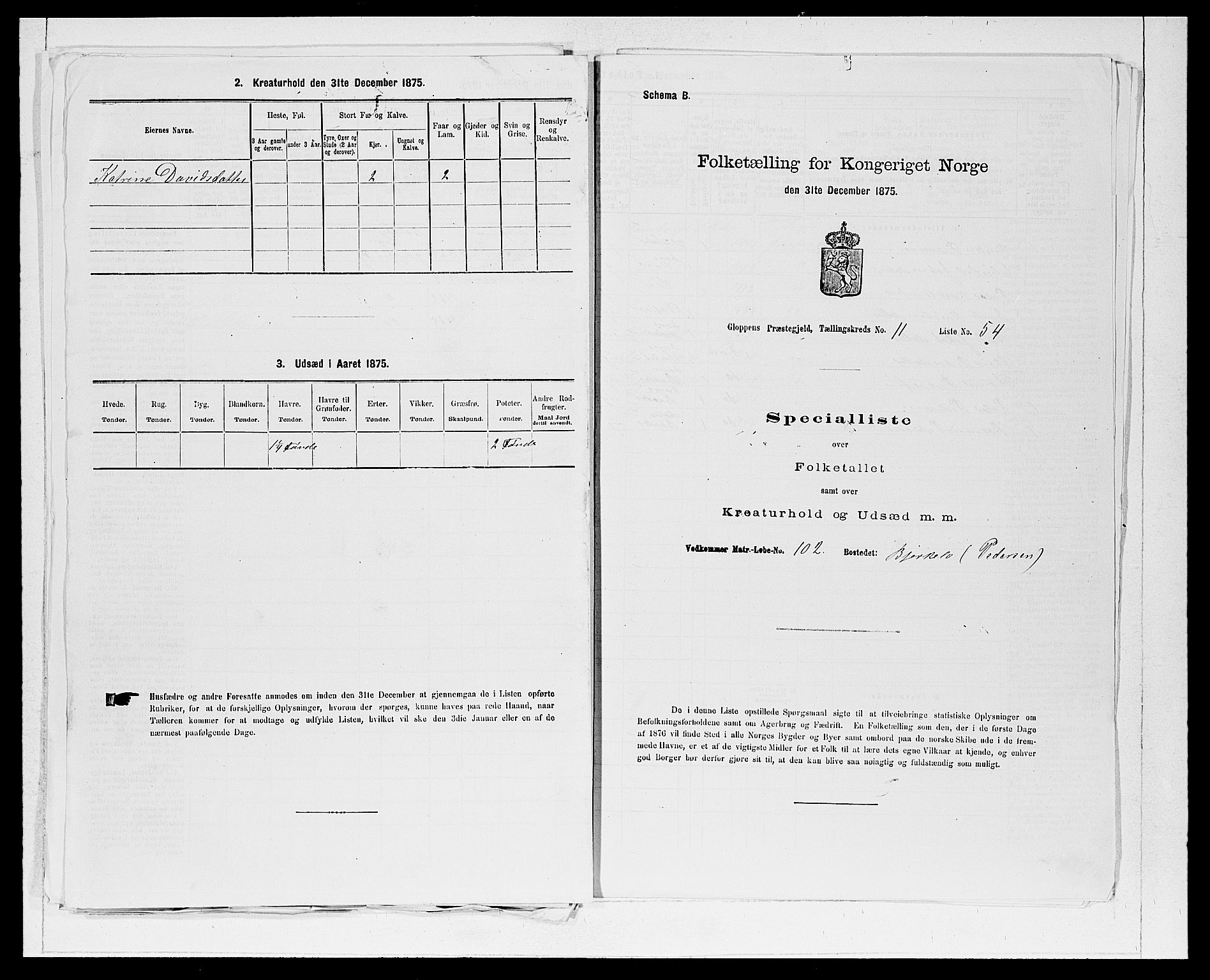 SAB, Folketelling 1875 for 1445P Gloppen prestegjeld, 1875, s. 1293