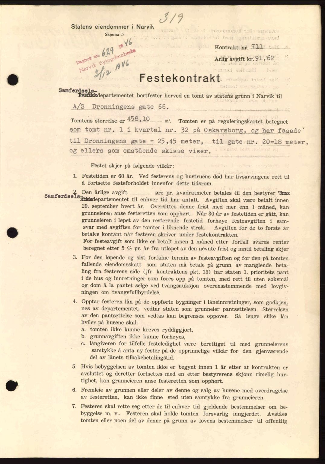 Narvik sorenskriveri, SAT/A-0002/1/2/2C/2Ca: Pantebok nr. A21, 1946-1947, Dagboknr: 629/1946