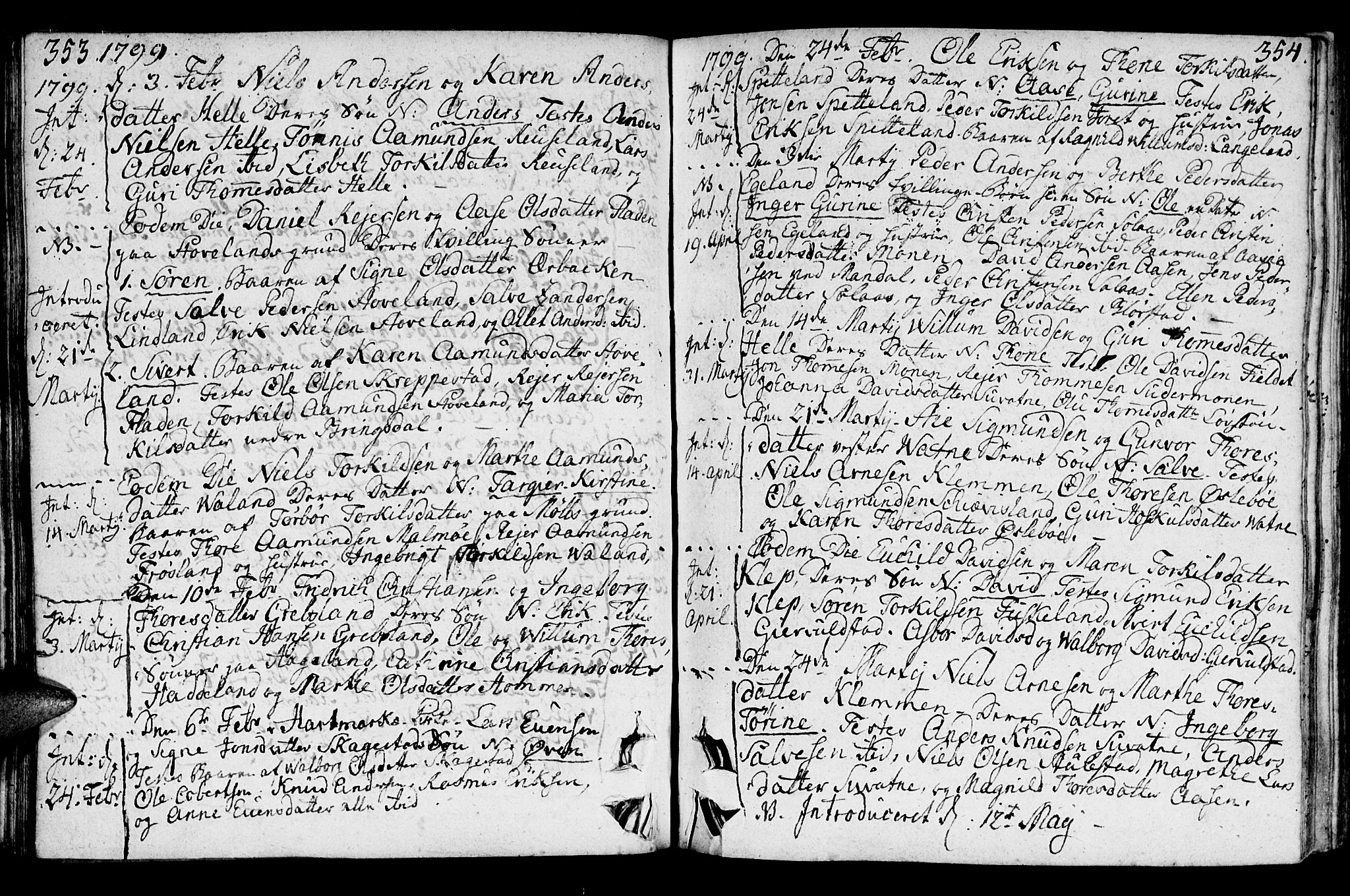 Holum sokneprestkontor, AV/SAK-1111-0022/F/Fa/Faa/L0003: Ministerialbok nr. A 3, 1780-1821, s. 353-354