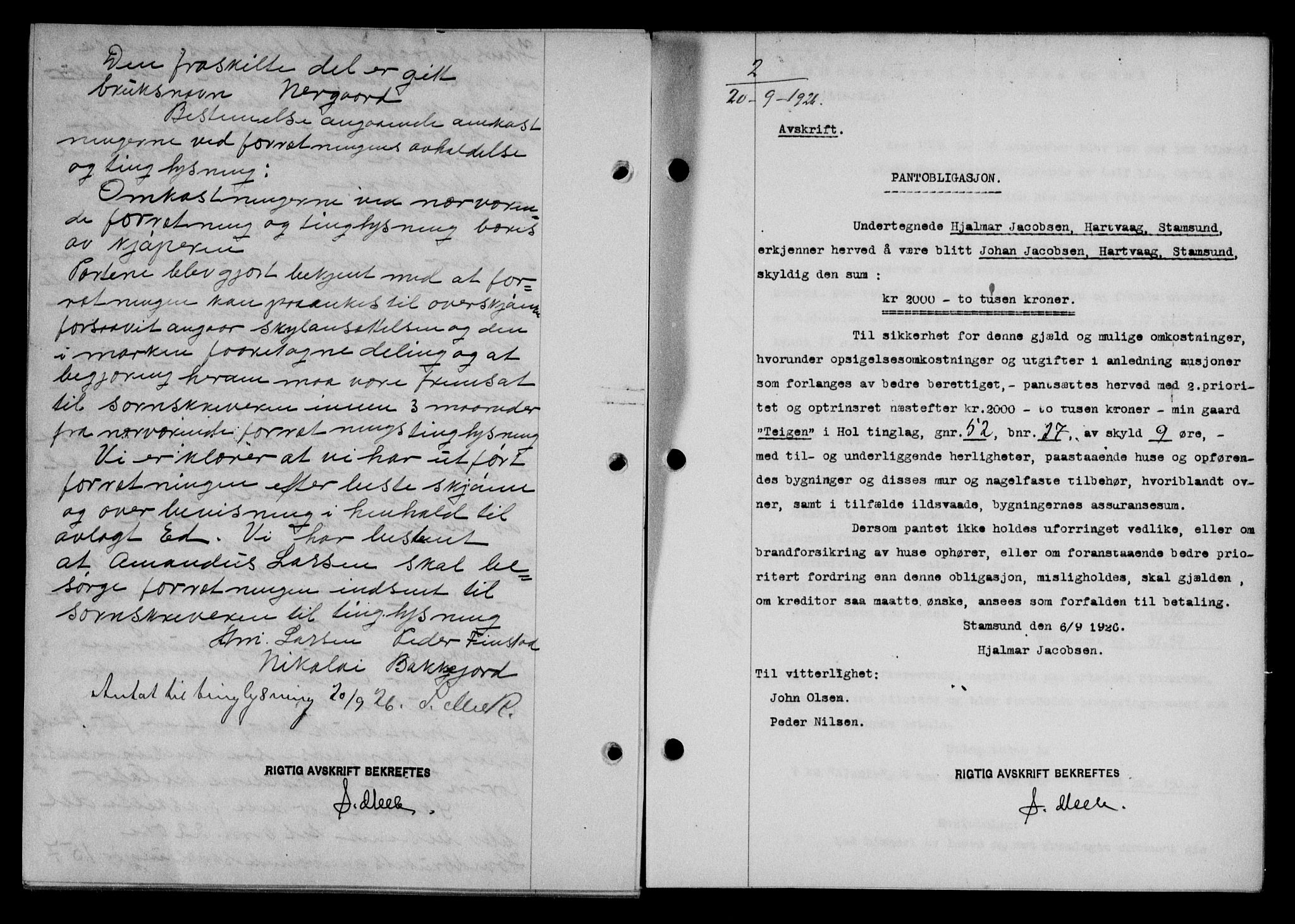 Lofoten sorenskriveri, SAT/A-0017/1/2/2C/L0014b: Pantebok nr. 14b, 1926-1926, Tingl.dato: 20.09.1926