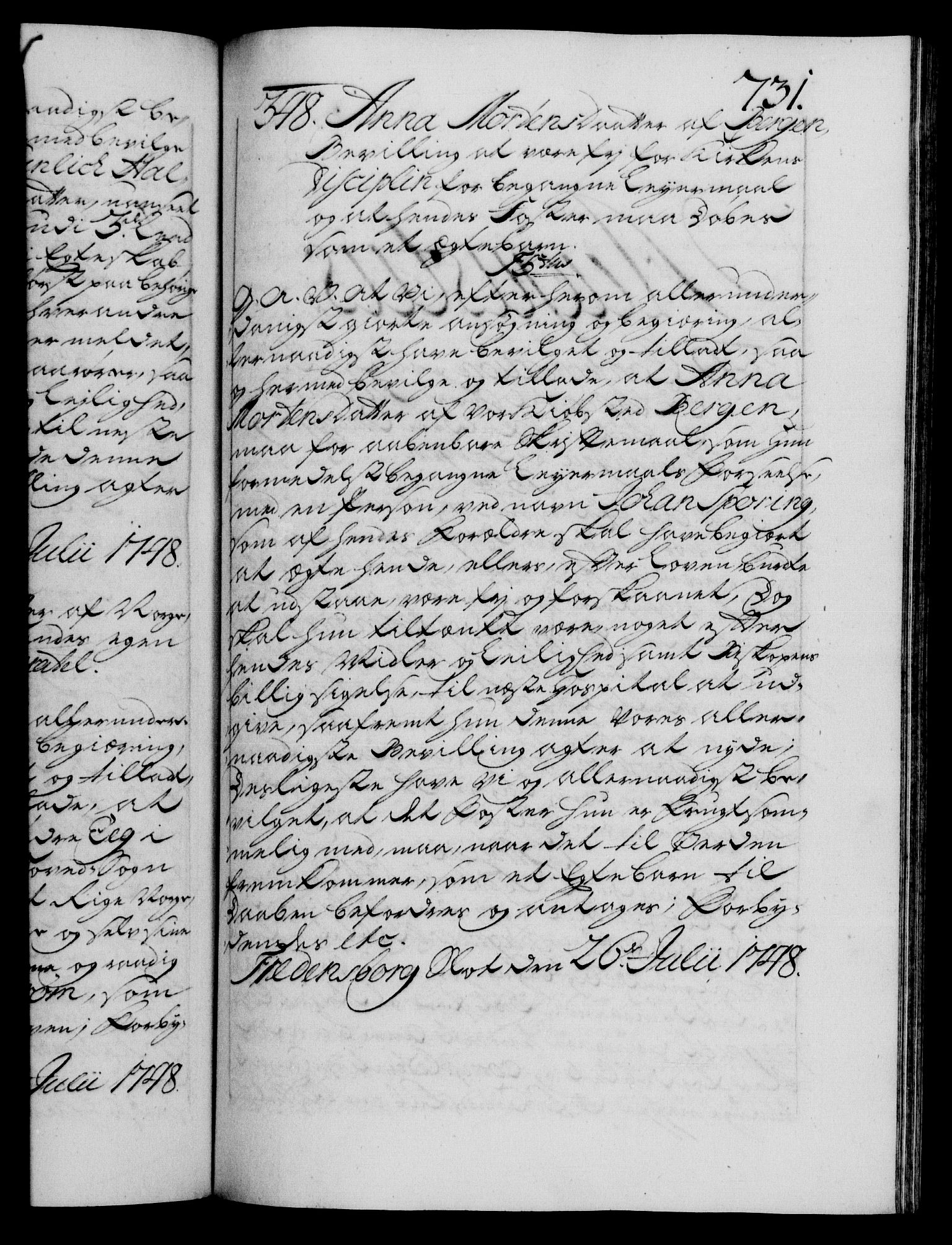 Danske Kanselli 1572-1799, RA/EA-3023/F/Fc/Fca/Fcaa/L0035: Norske registre, 1746-1748, s. 731a