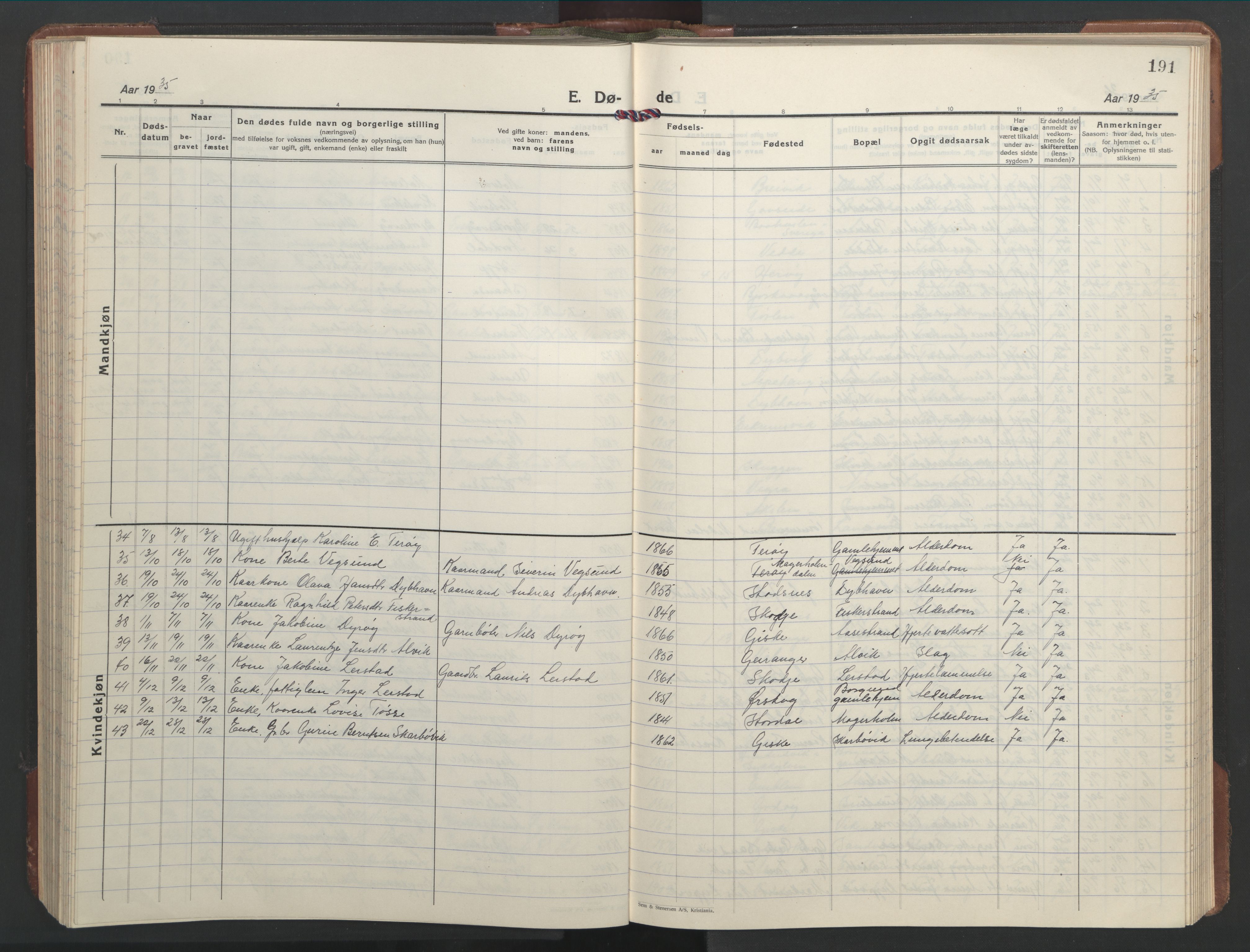 Ministerialprotokoller, klokkerbøker og fødselsregistre - Møre og Romsdal, AV/SAT-A-1454/528/L0435: Klokkerbok nr. 528C16, 1923-1957, s. 191