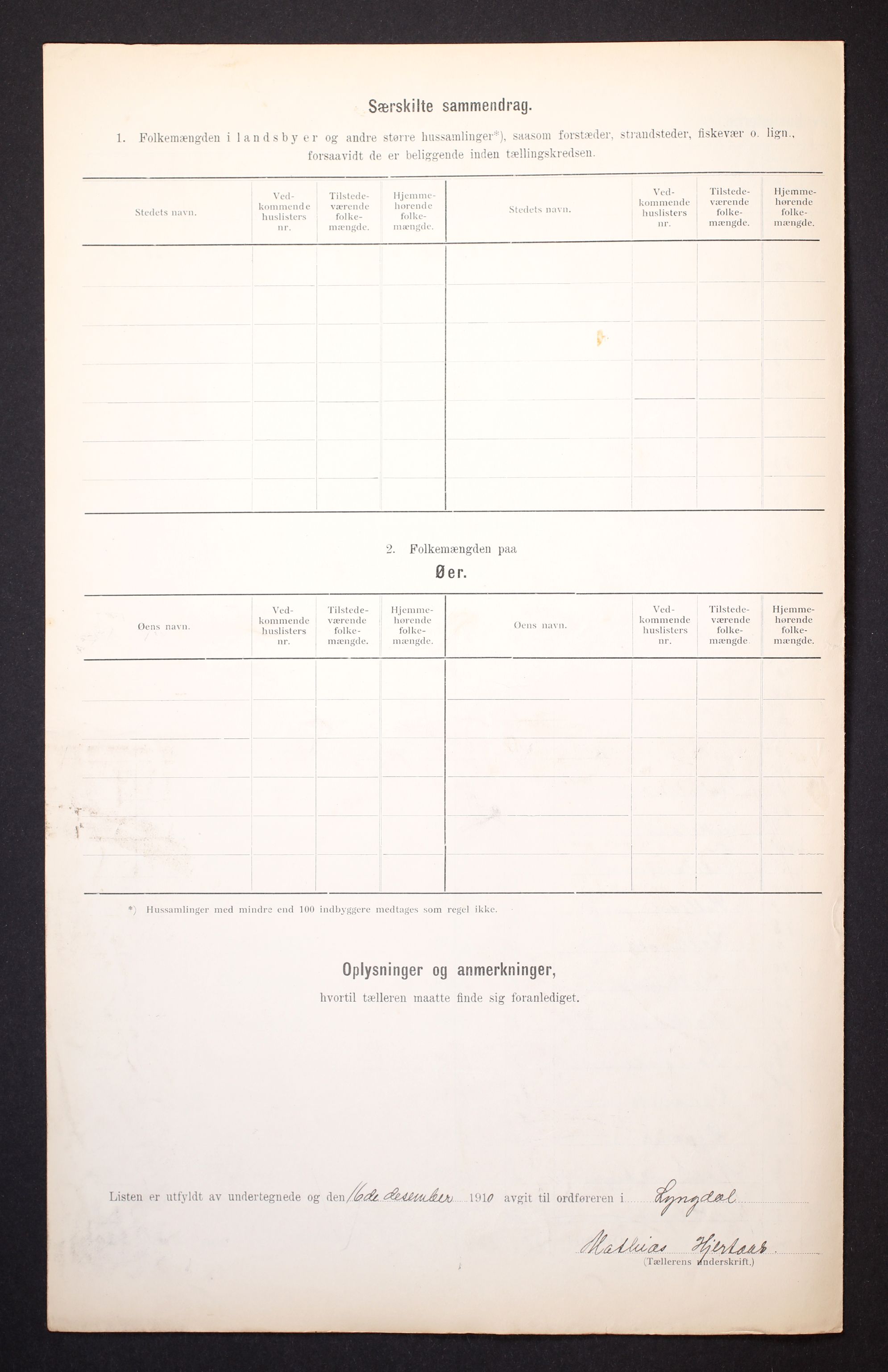 RA, Folketelling 1910 for 1032 Lyngdal herred, 1910, s. 6