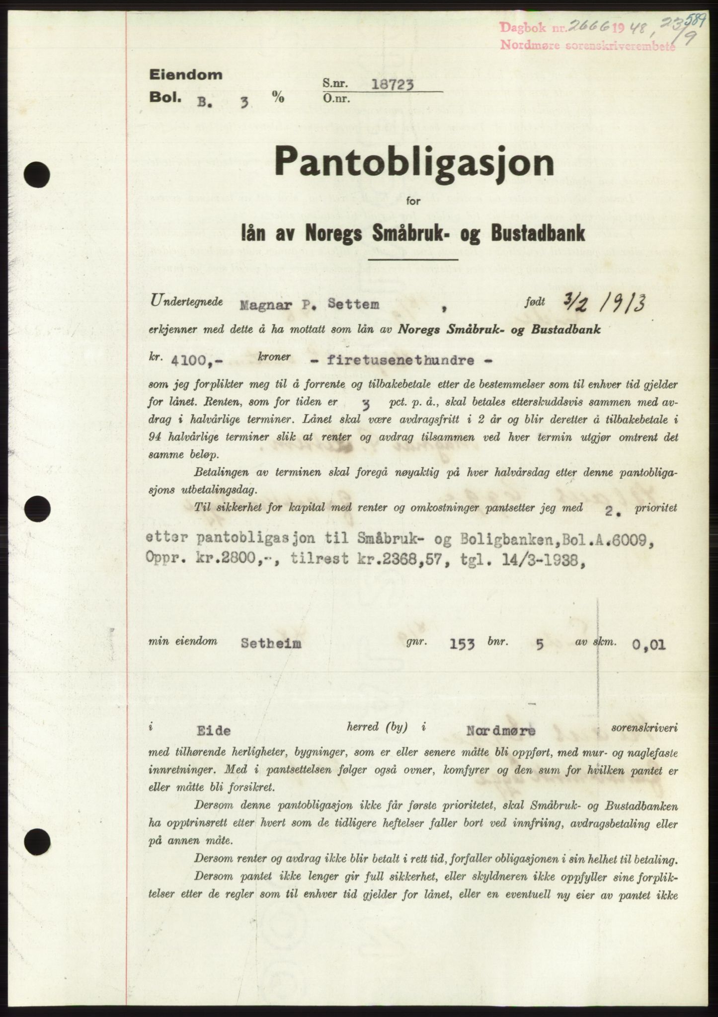 Nordmøre sorenskriveri, SAT/A-4132/1/2/2Ca: Pantebok nr. B99, 1948-1948, Dagboknr: 2666/1948