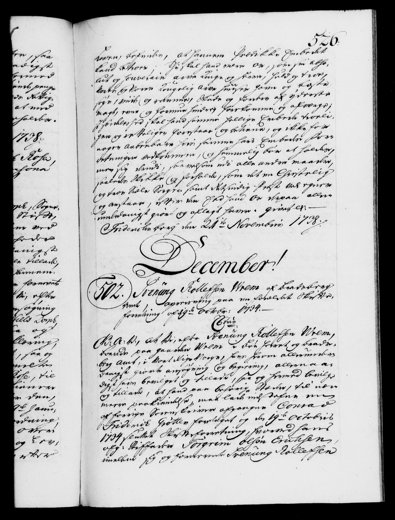 Danske Kanselli 1572-1799, RA/EA-3023/F/Fc/Fca/Fcaa/L0030: Norske registre, 1737-1738, s. 526a