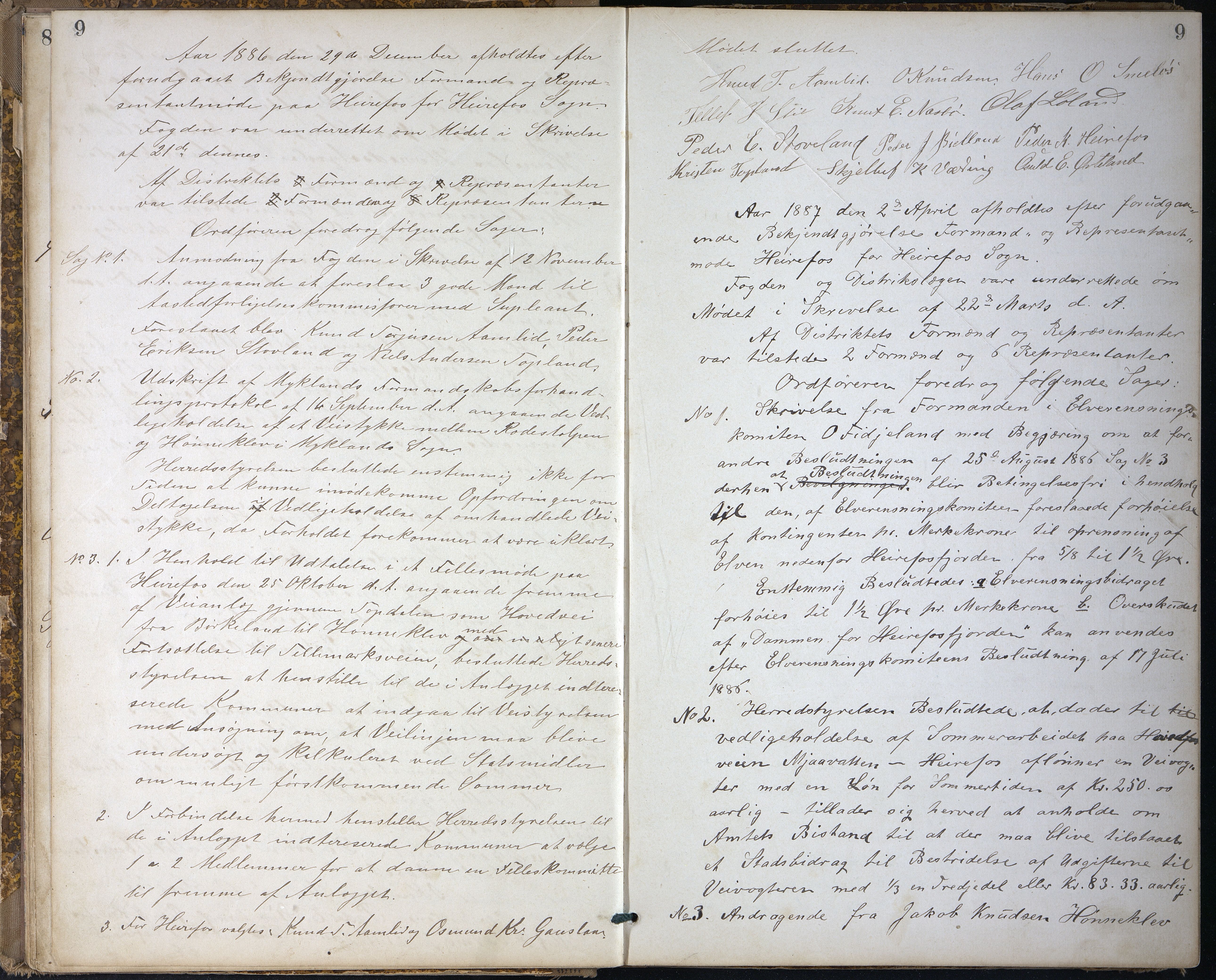 Herefoss kommune, AAKS/KA0933-PK/01/01A/L0005: Møtebok. Herefoss heradsstyre., 1885-1899, s. 9