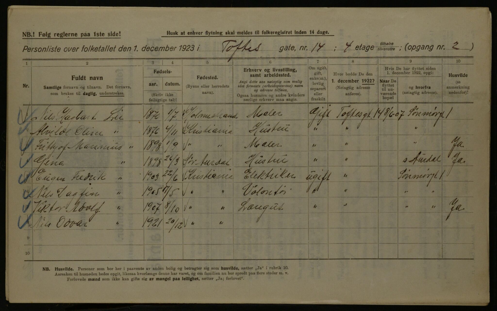 OBA, Kommunal folketelling 1.12.1923 for Kristiania, 1923, s. 123387