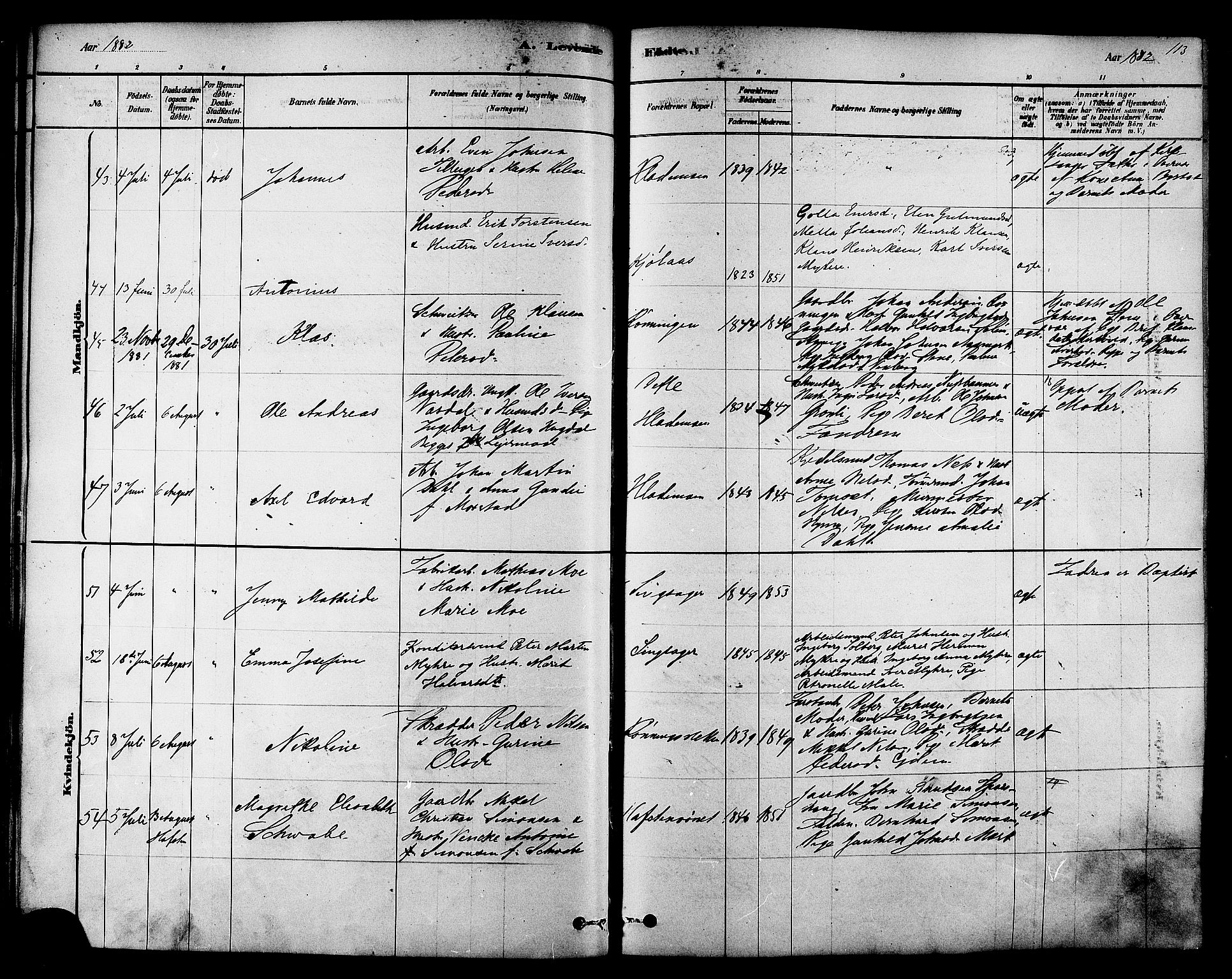 Ministerialprotokoller, klokkerbøker og fødselsregistre - Sør-Trøndelag, SAT/A-1456/606/L0294: Ministerialbok nr. 606A09, 1878-1886, s. 113