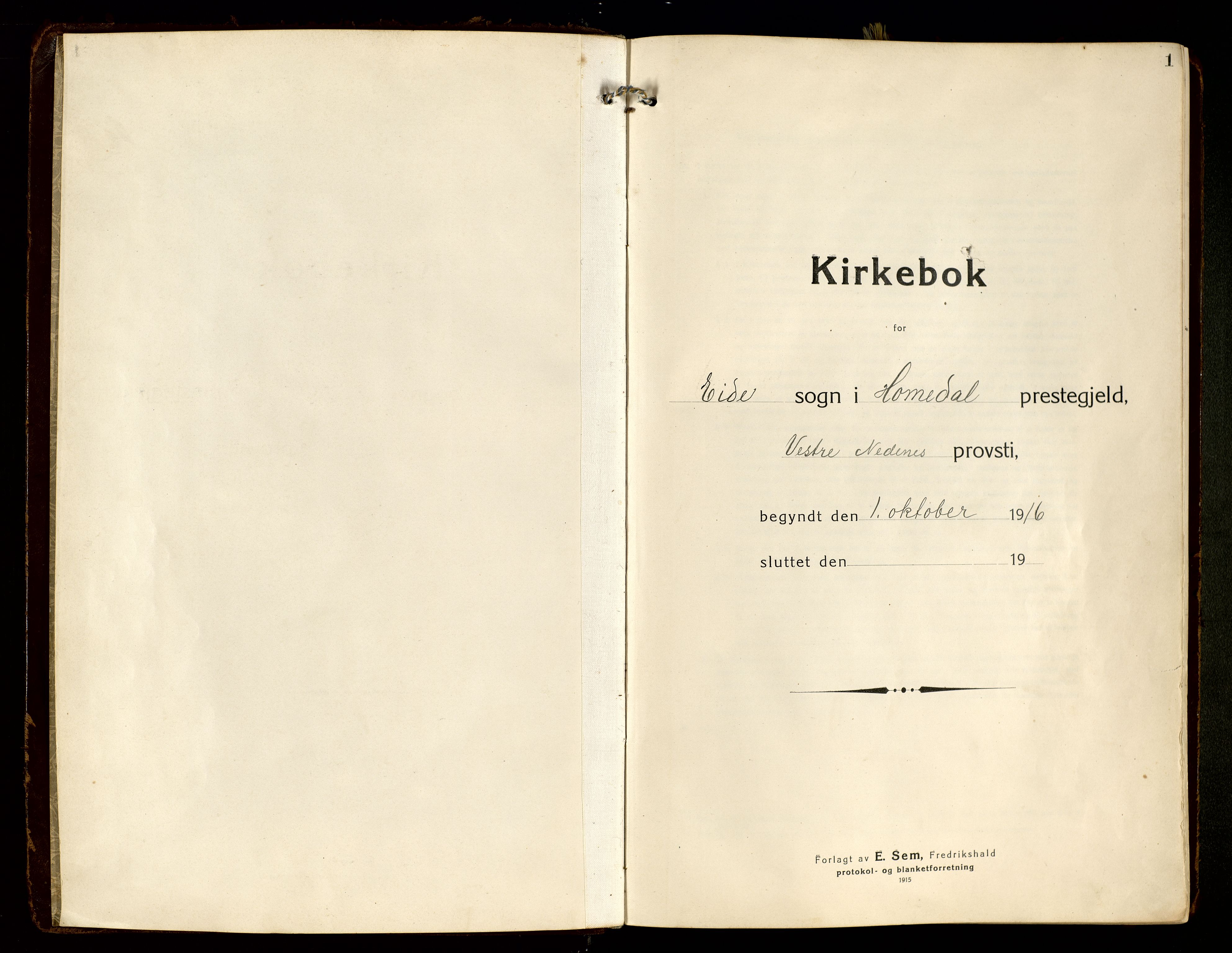 Hommedal sokneprestkontor, AV/SAK-1111-0023/F/Fa/Faa/L0004: Ministerialbok nr. A 4, 1916-1945, s. 1