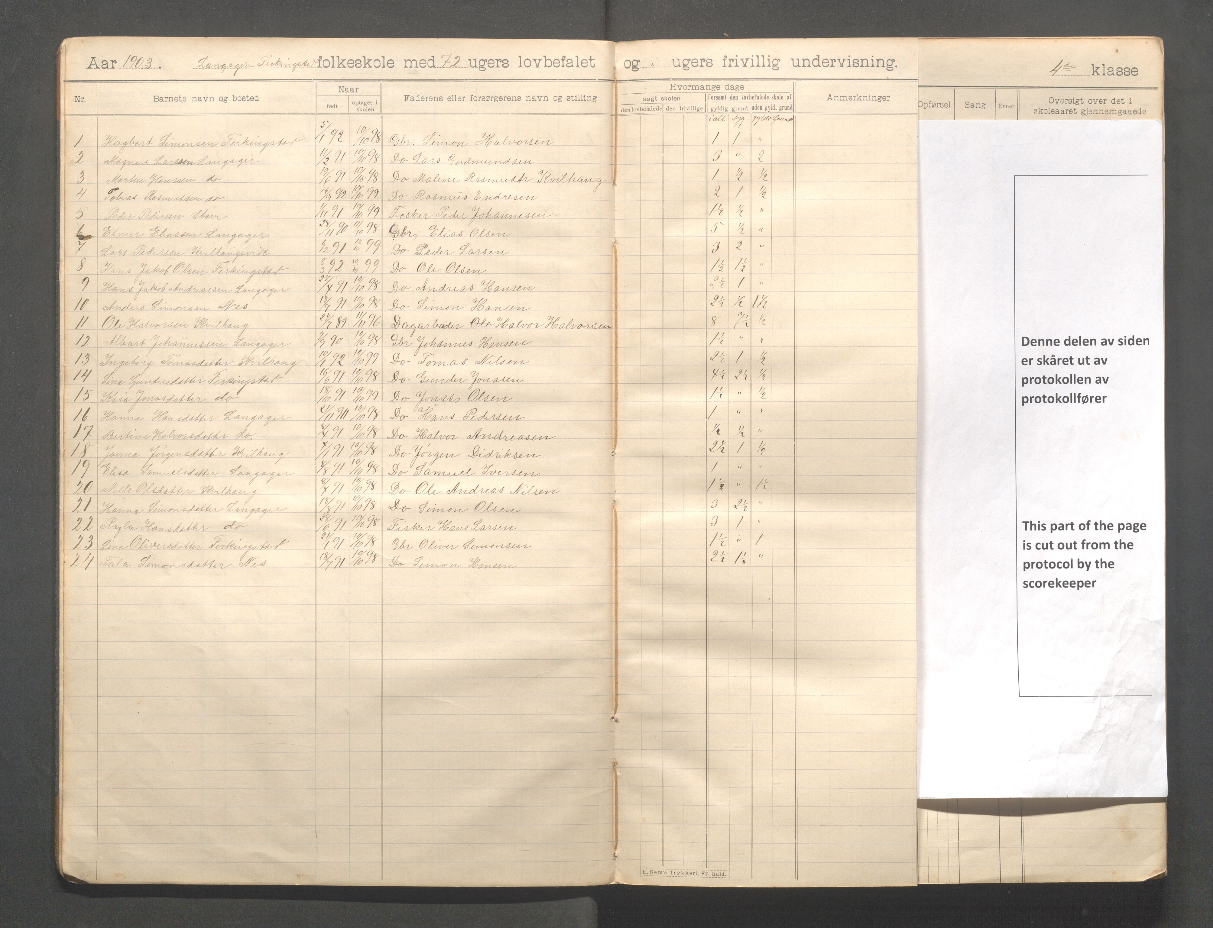 Skudenes kommune - Langåker - Ferkingstad skole, IKAR/A-303/H/L0002: Skoleprotokoll 1.-6. kl., 1903-1910, s. 5