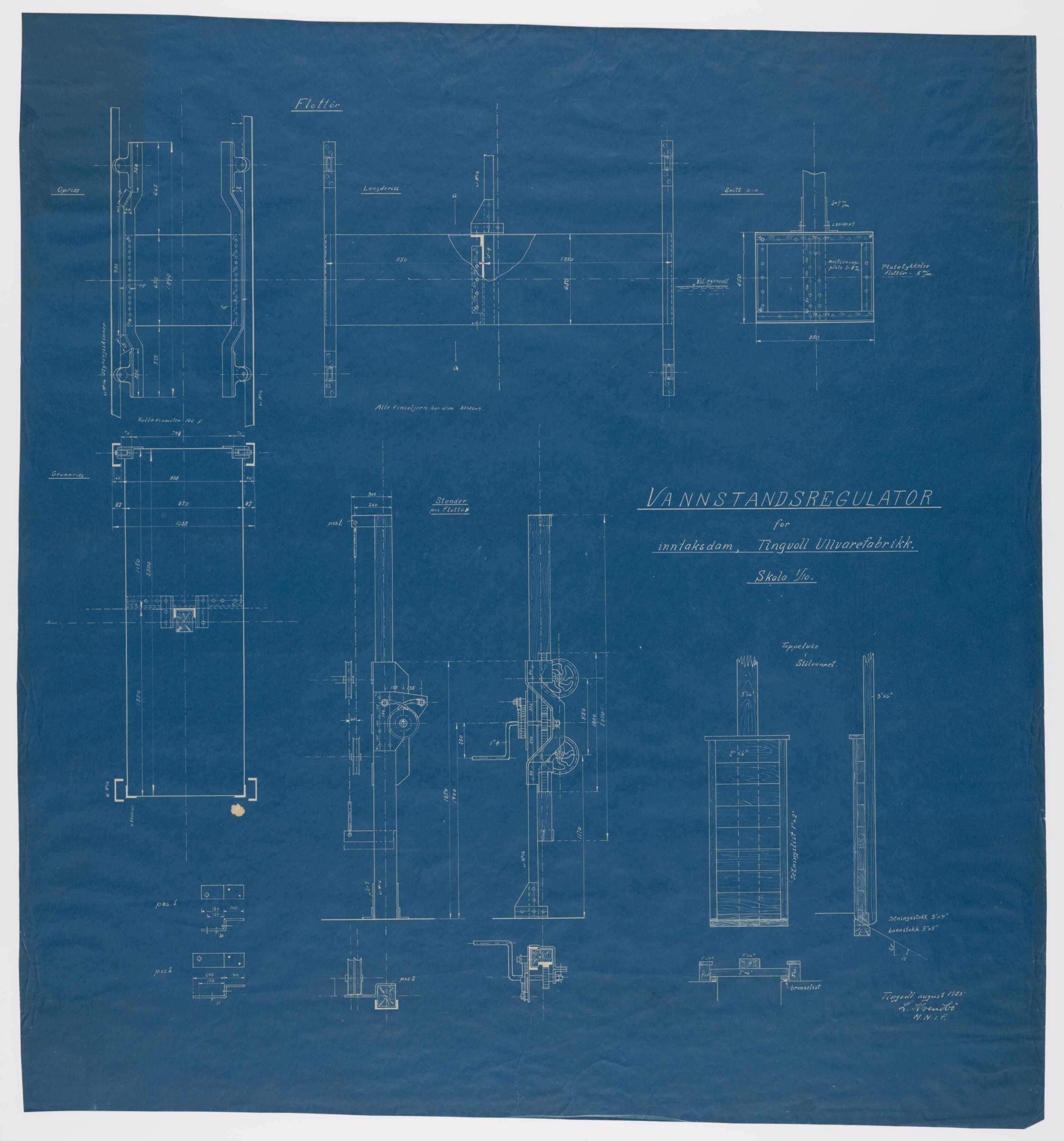 Tingvoll Ullvarefabrikk, IKAM/P-00482/T/Ta/L0012: Tegninger vedr. vannstandsregulator, 1925