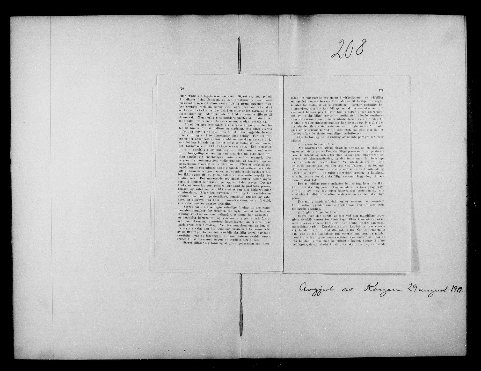 Kirke- og undervisningsdepartementet, Kontoret  for kirke og geistlighet A, AV/RA-S-1007/A/Aa/L0329: Referatprotokoll bd. 2. Ref.nr. 206-315, 1919