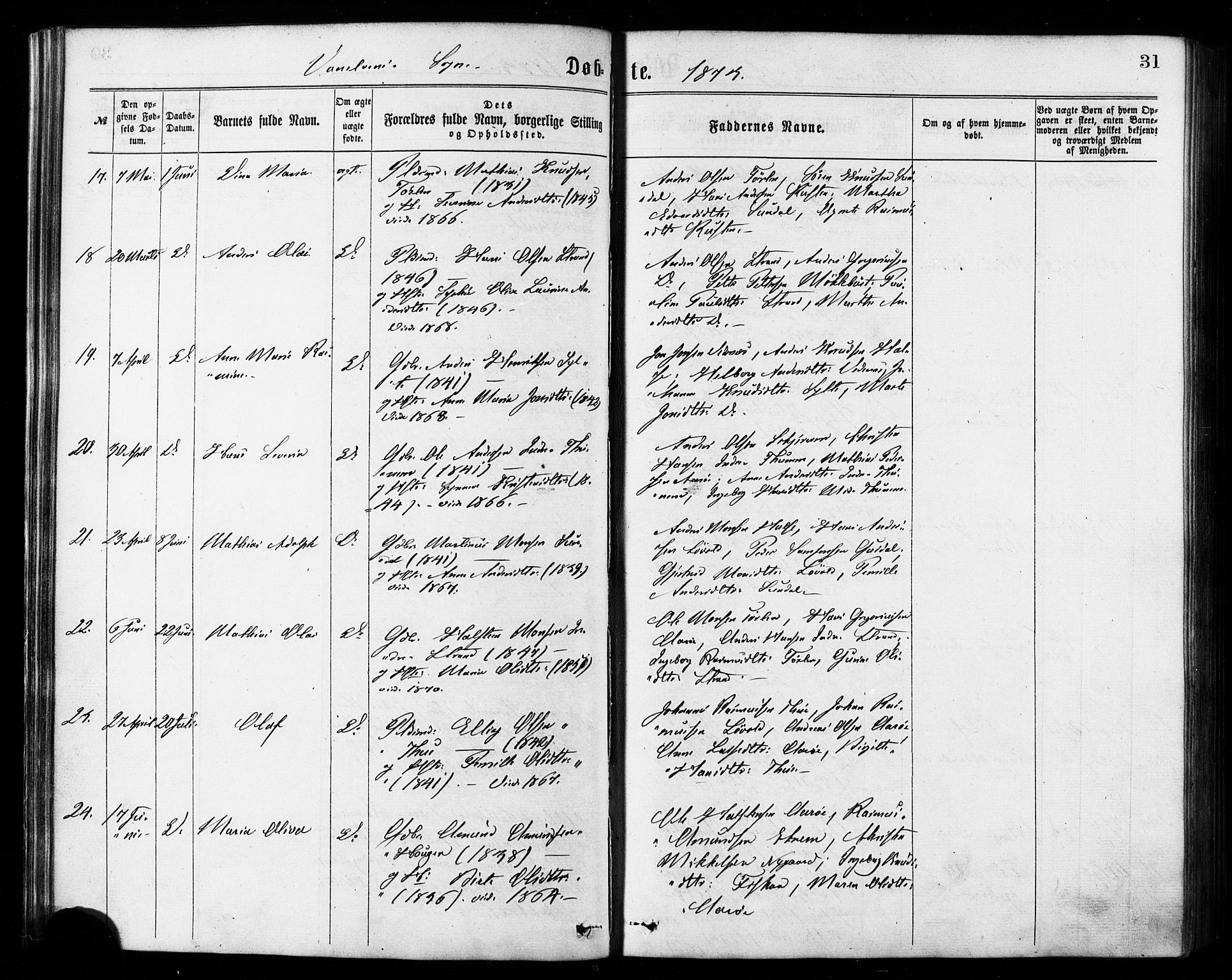 Ministerialprotokoller, klokkerbøker og fødselsregistre - Møre og Romsdal, AV/SAT-A-1454/501/L0007: Ministerialbok nr. 501A07, 1868-1884, s. 31