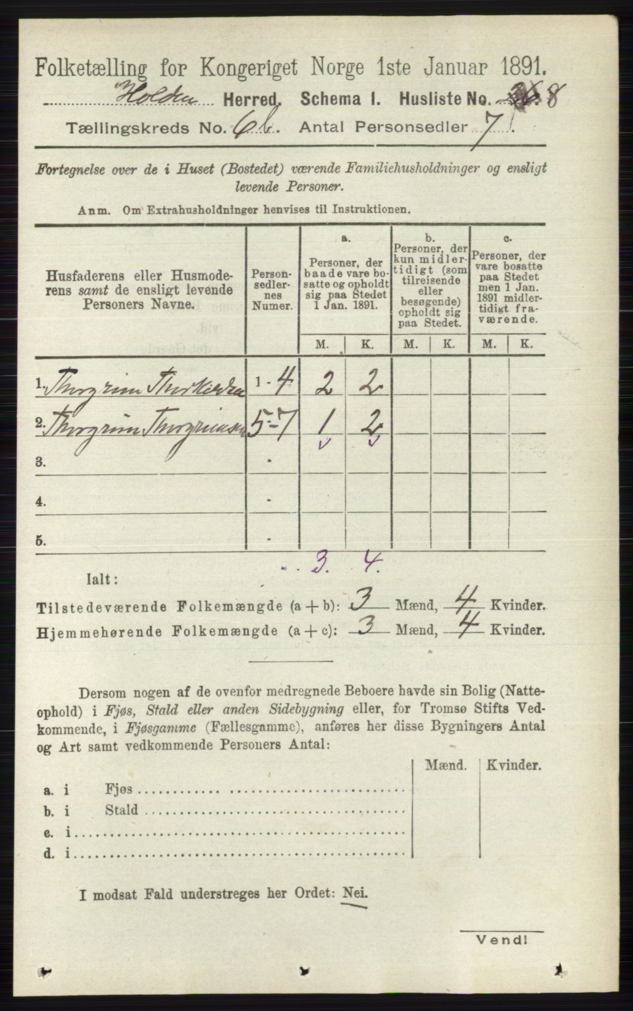 RA, Folketelling 1891 for 0819 Holla herred, 1891, s. 3167