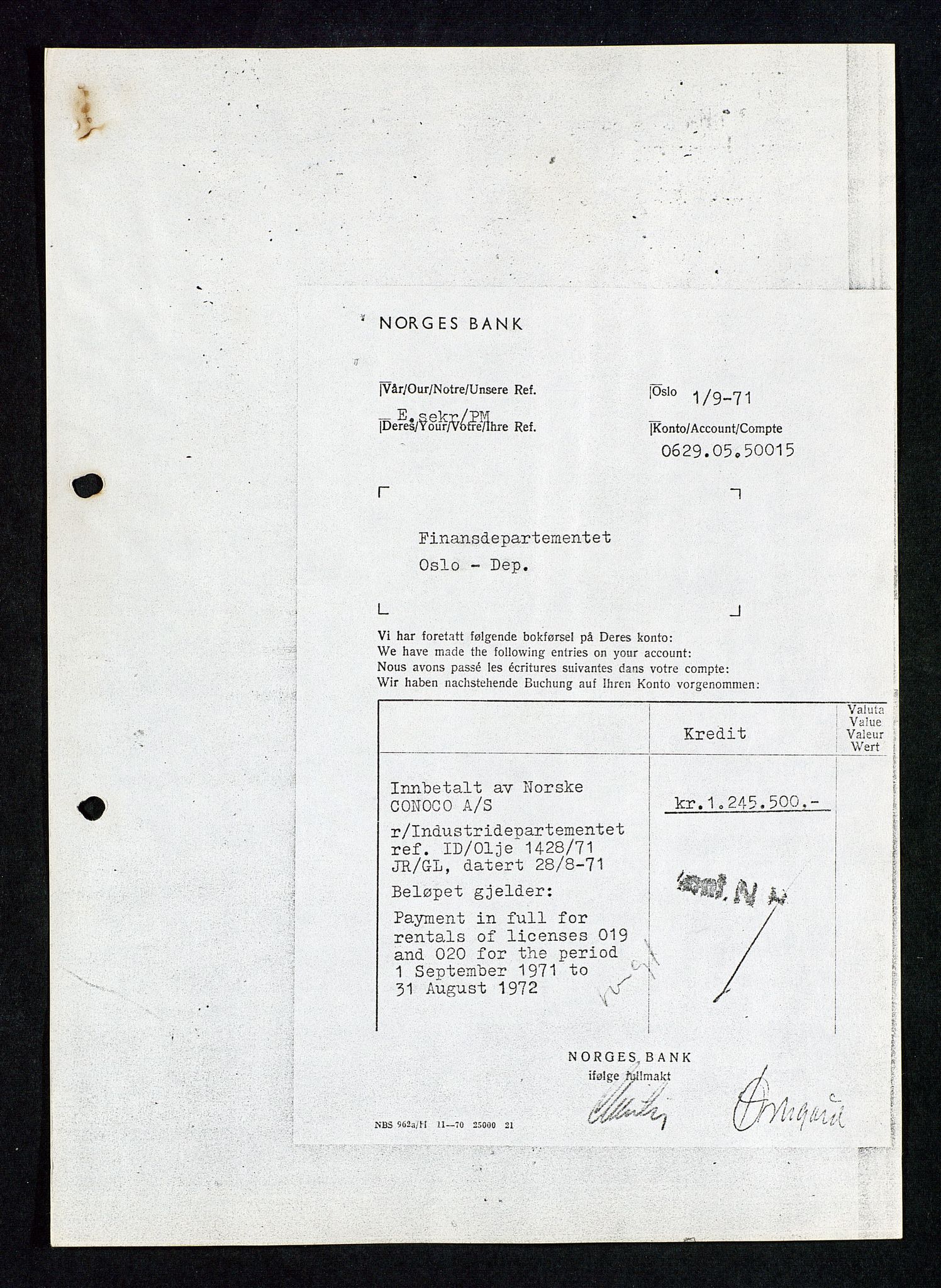 Industridepartementet, Oljekontoret, AV/SAST-A-101348/Da/L0004: Arkivnøkkel 711 - 712 Utvinningstillatelser, 1970-1971, s. 27