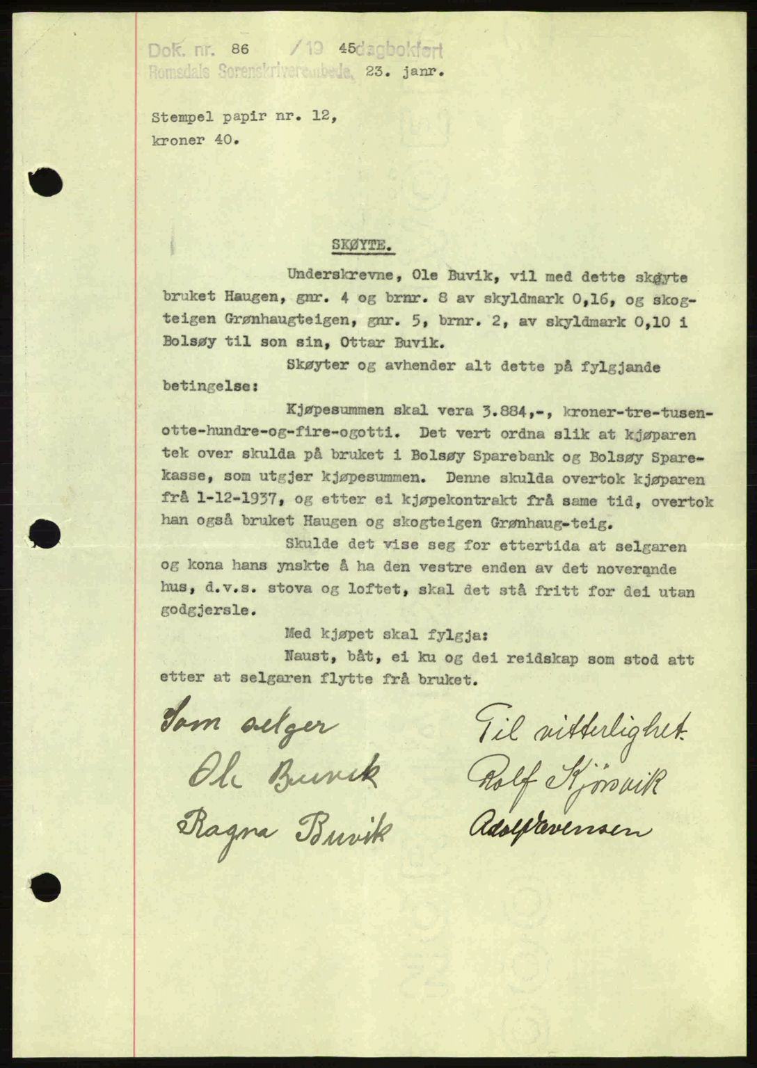 Romsdal sorenskriveri, SAT/A-4149/1/2/2C: Pantebok nr. A17, 1944-1945, Dagboknr: 86/1945