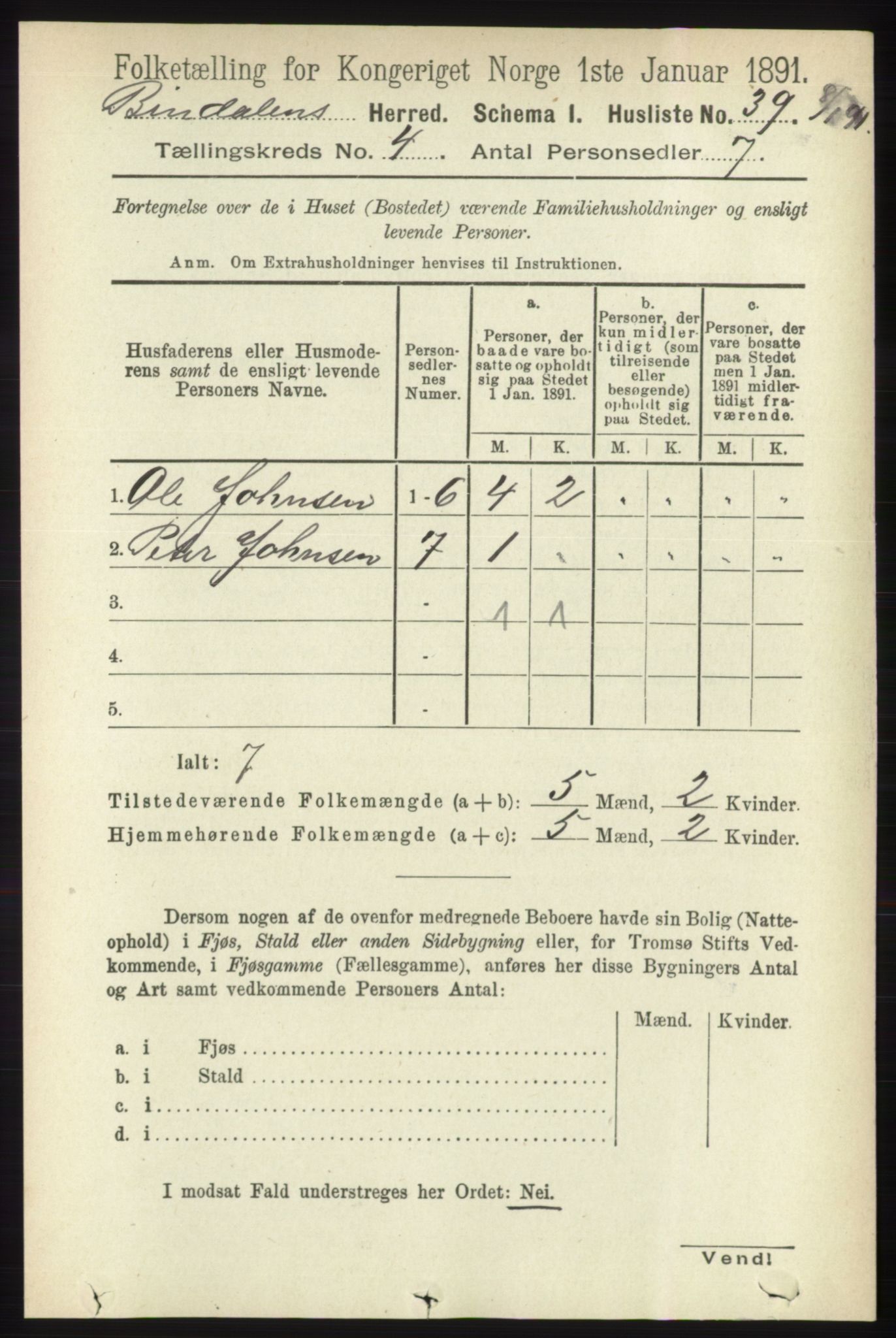 RA, Folketelling 1891 for 1811 Bindal herred, 1891, s. 1028