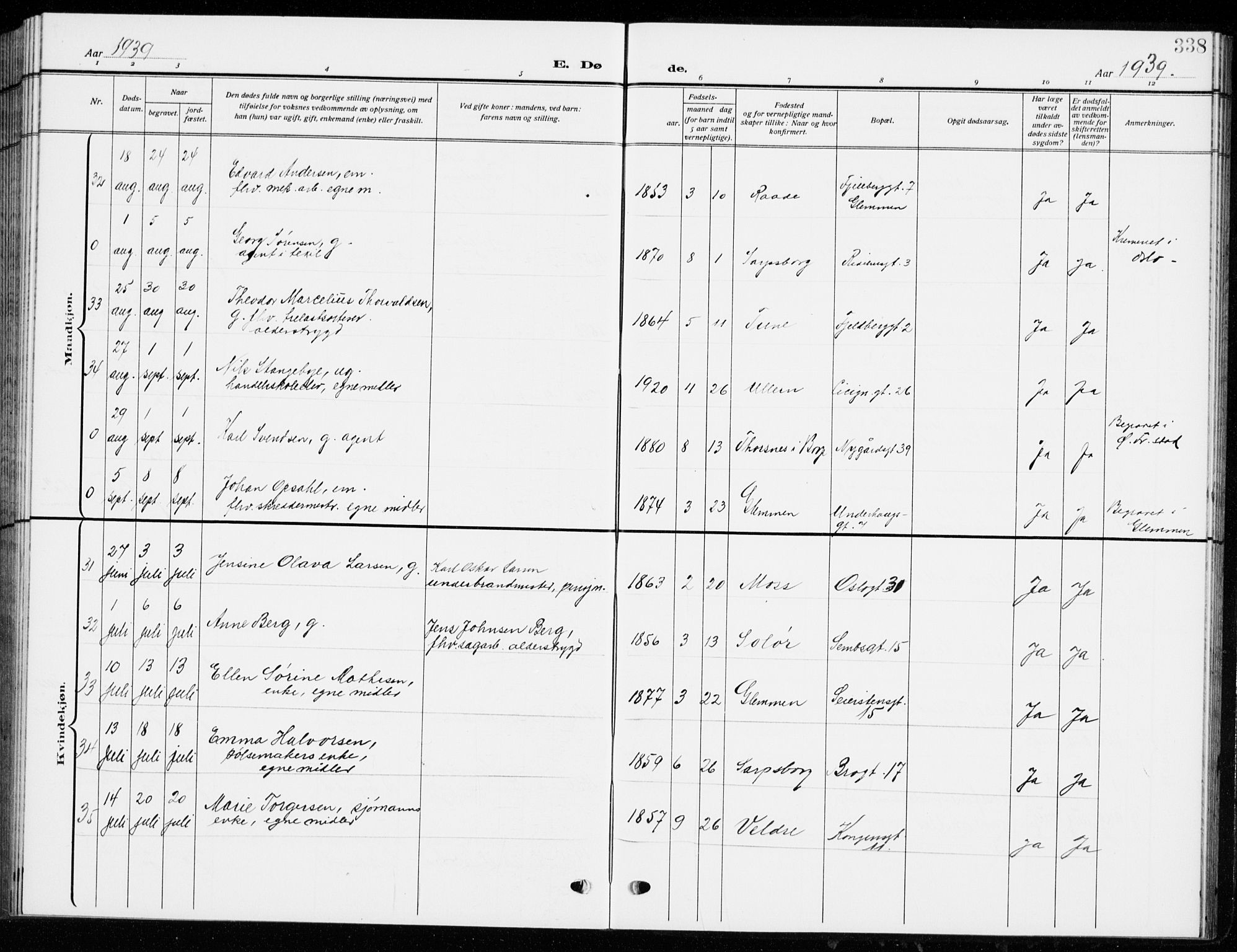 Fredrikstad domkirkes prestekontor Kirkebøker, AV/SAO-A-10906/G/Ga/L0004: Klokkerbok nr. 4, 1910-1944, s. 338