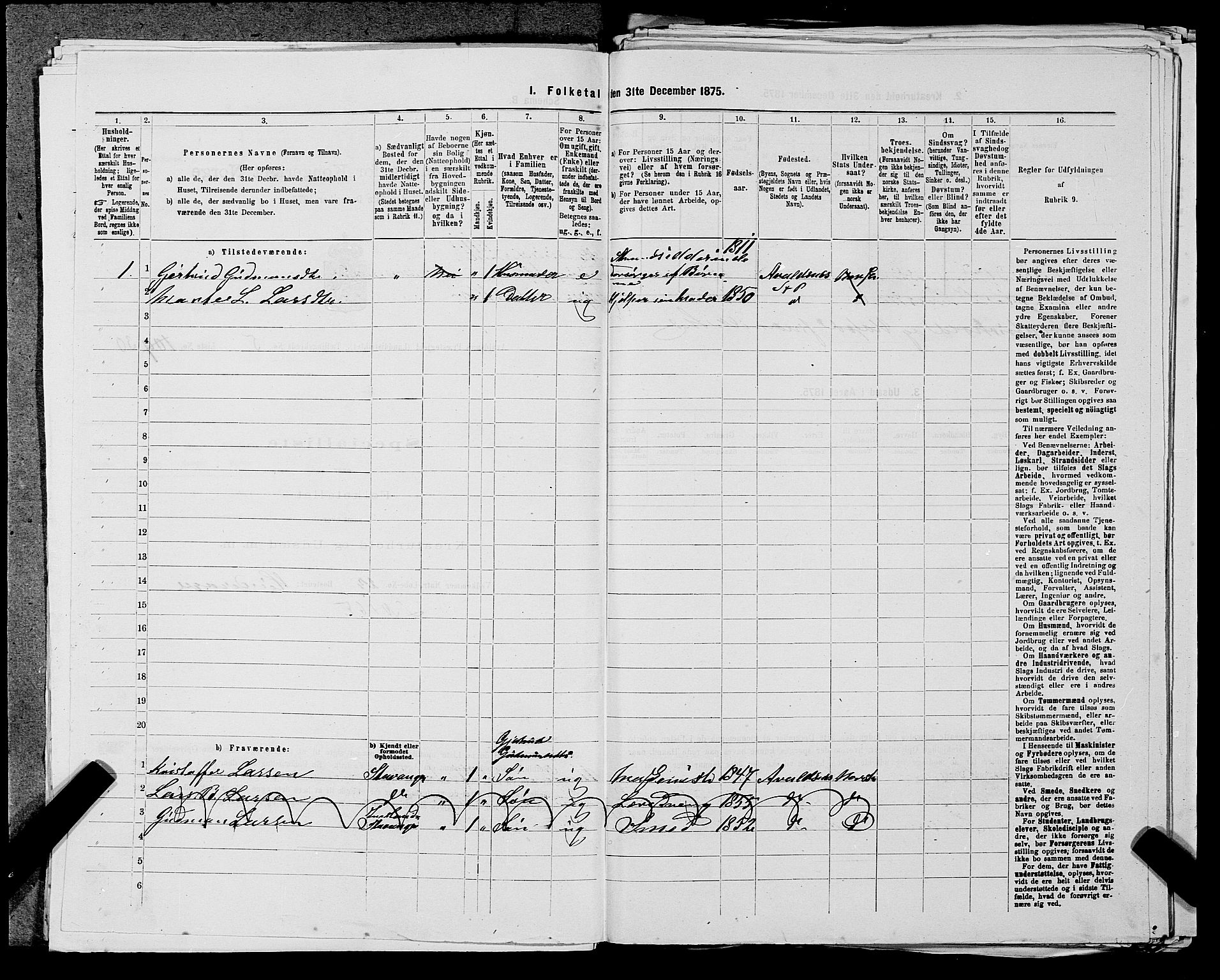 SAST, Folketelling 1875 for 1147L Avaldsnes prestegjeld, Avaldsnes sokn og Kopervik landsokn, 1875, s. 725