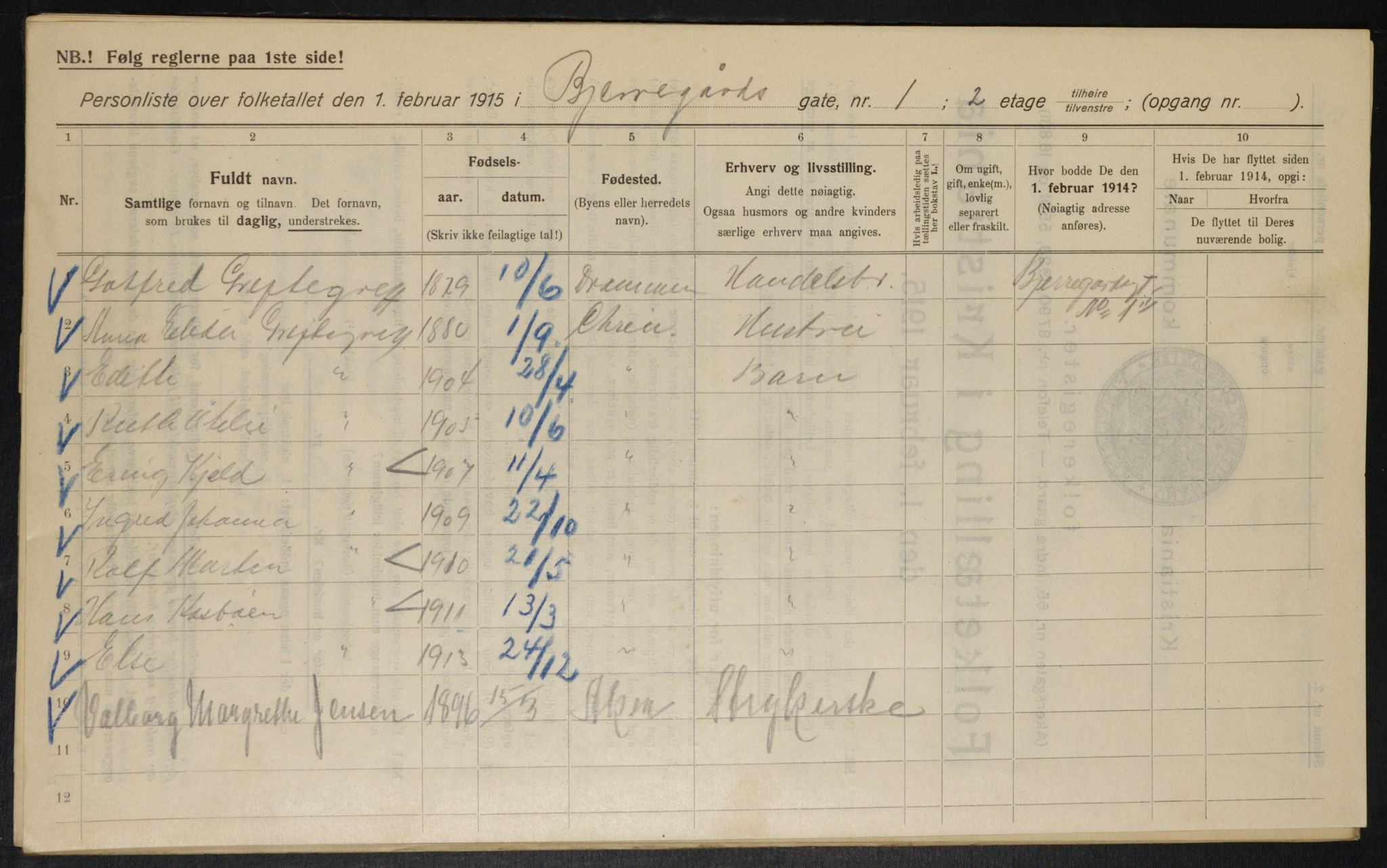 OBA, Kommunal folketelling 1.2.1915 for Kristiania, 1915, s. 5511