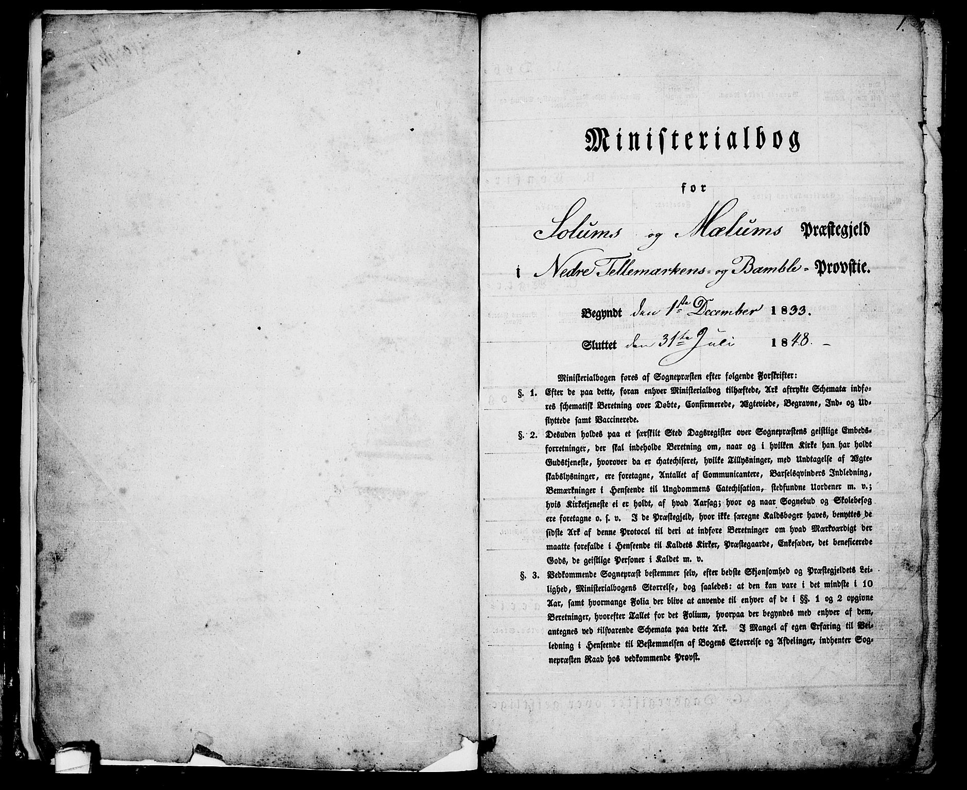Solum kirkebøker, AV/SAKO-A-306/G/Ga/L0002: Klokkerbok nr. I 2, 1834-1848, s. 1