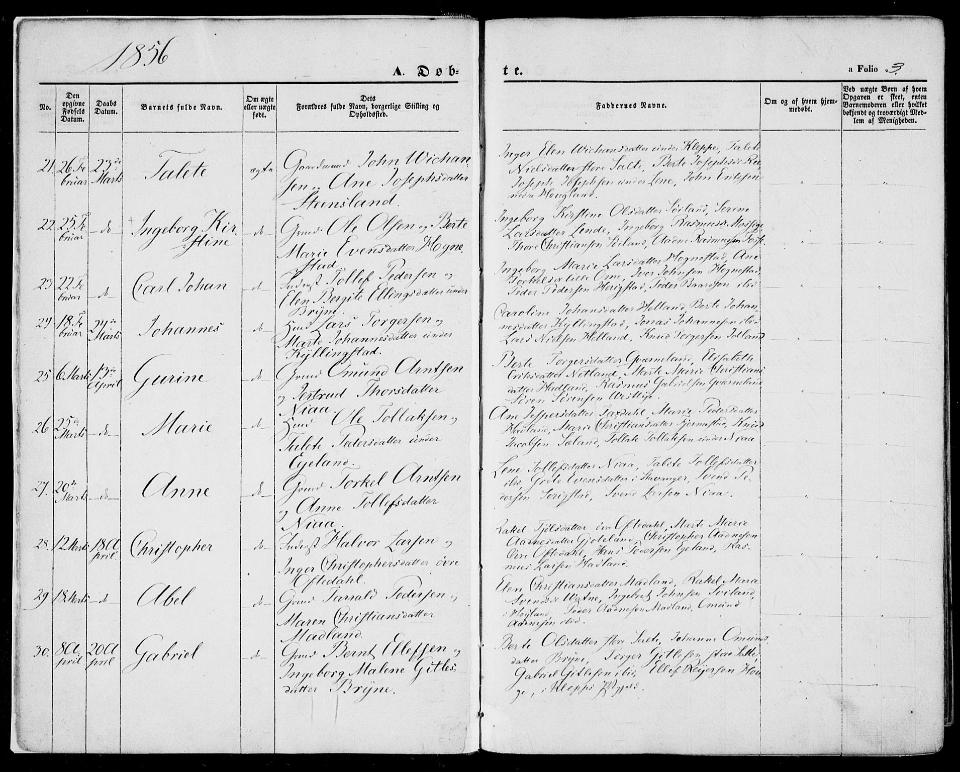 Lye sokneprestkontor, AV/SAST-A-101794/001/30BA/L0007: Ministerialbok nr. A 6, 1856-1871, s. 3